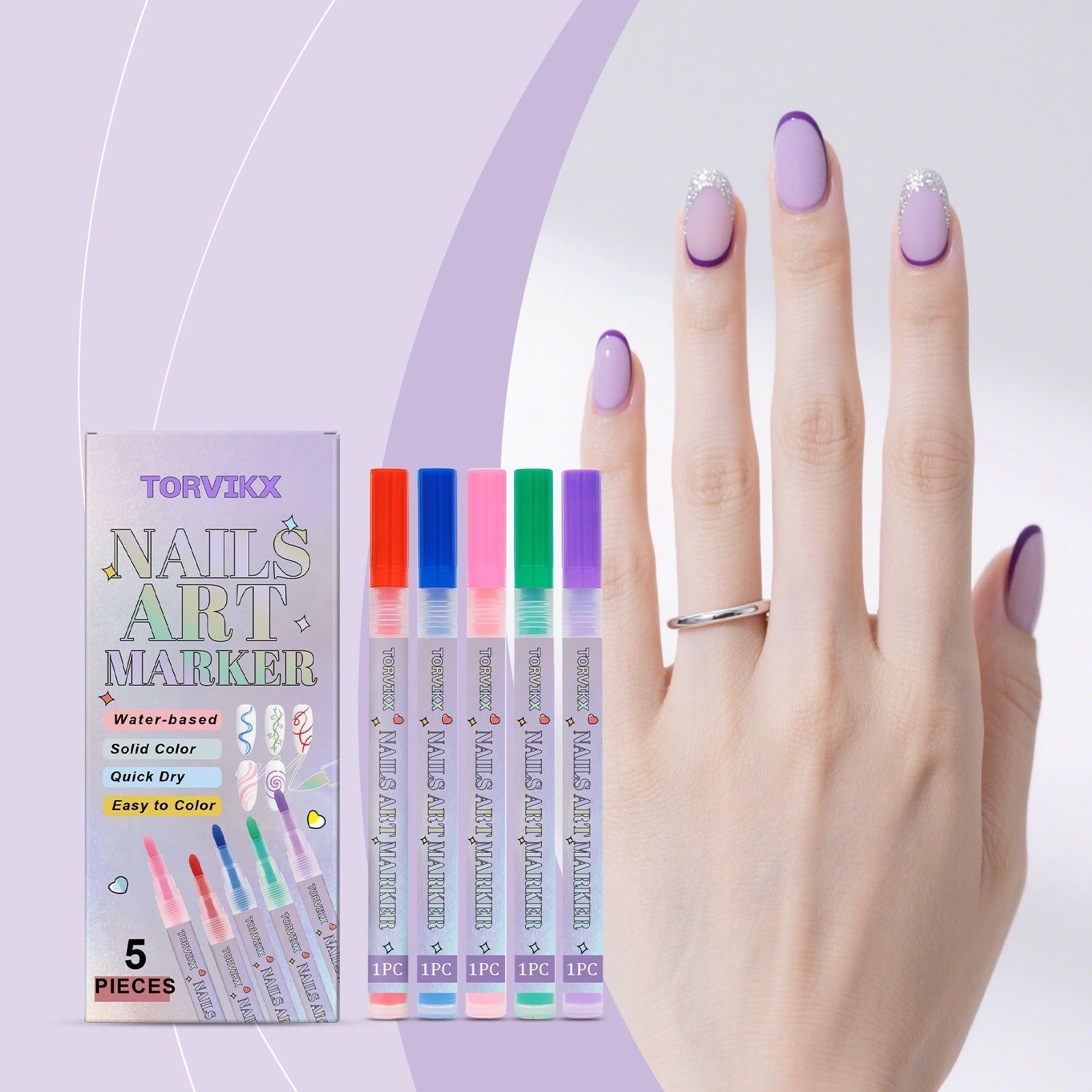 Bright Nail Art Graffiti Pen, Waterproof, Easy DIY Manicure, Vibrant Colors ,5pieces