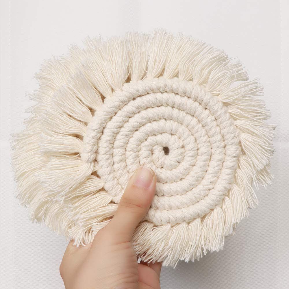 4-Pack Handmade Macrame Coasters Round Drinks Cotton Boho Woven Coaster Set