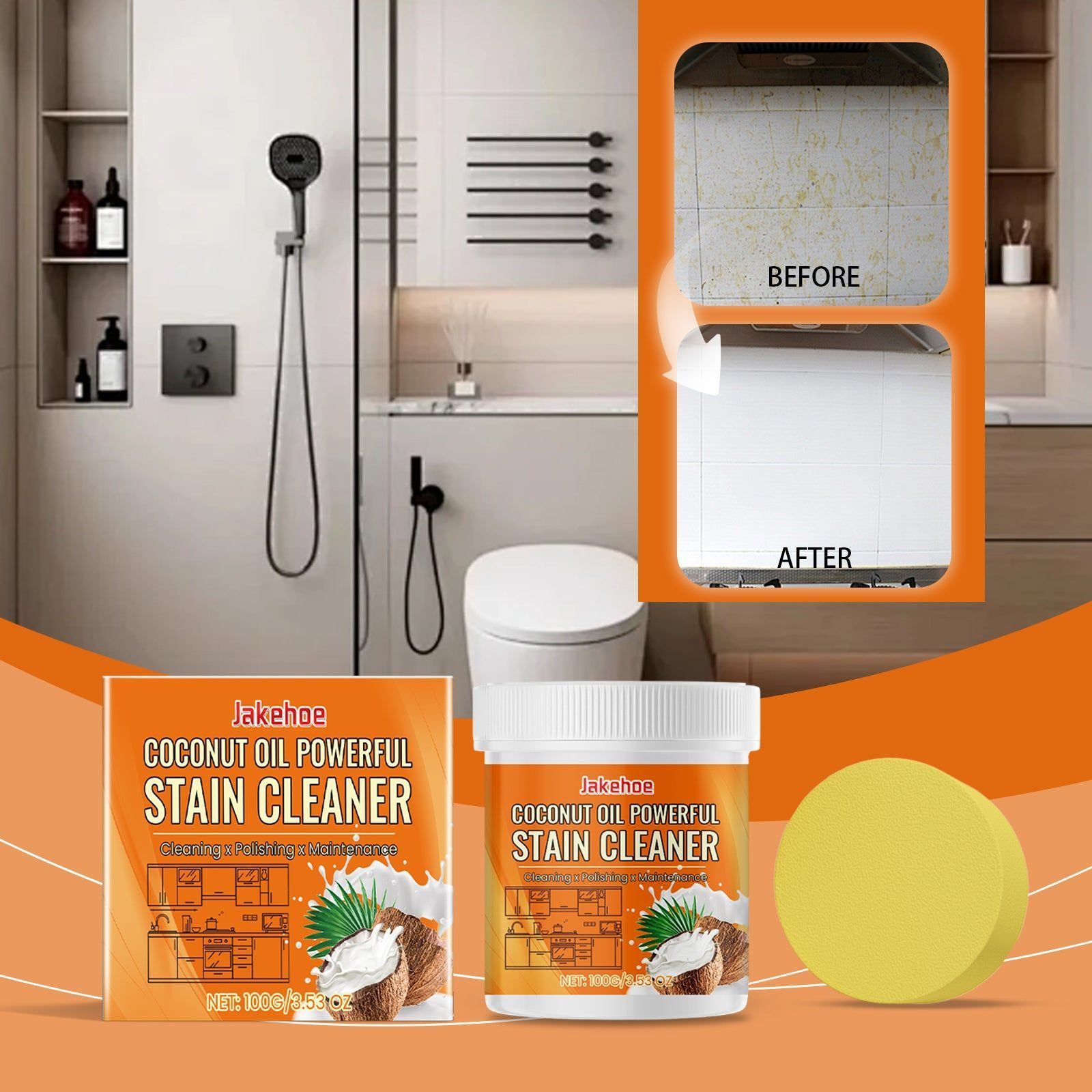 Coconut Oil Household Cleaning Paste, Multi-Purpose Stain Remover, Eco-Friendly Surface Cleaner ,1 set