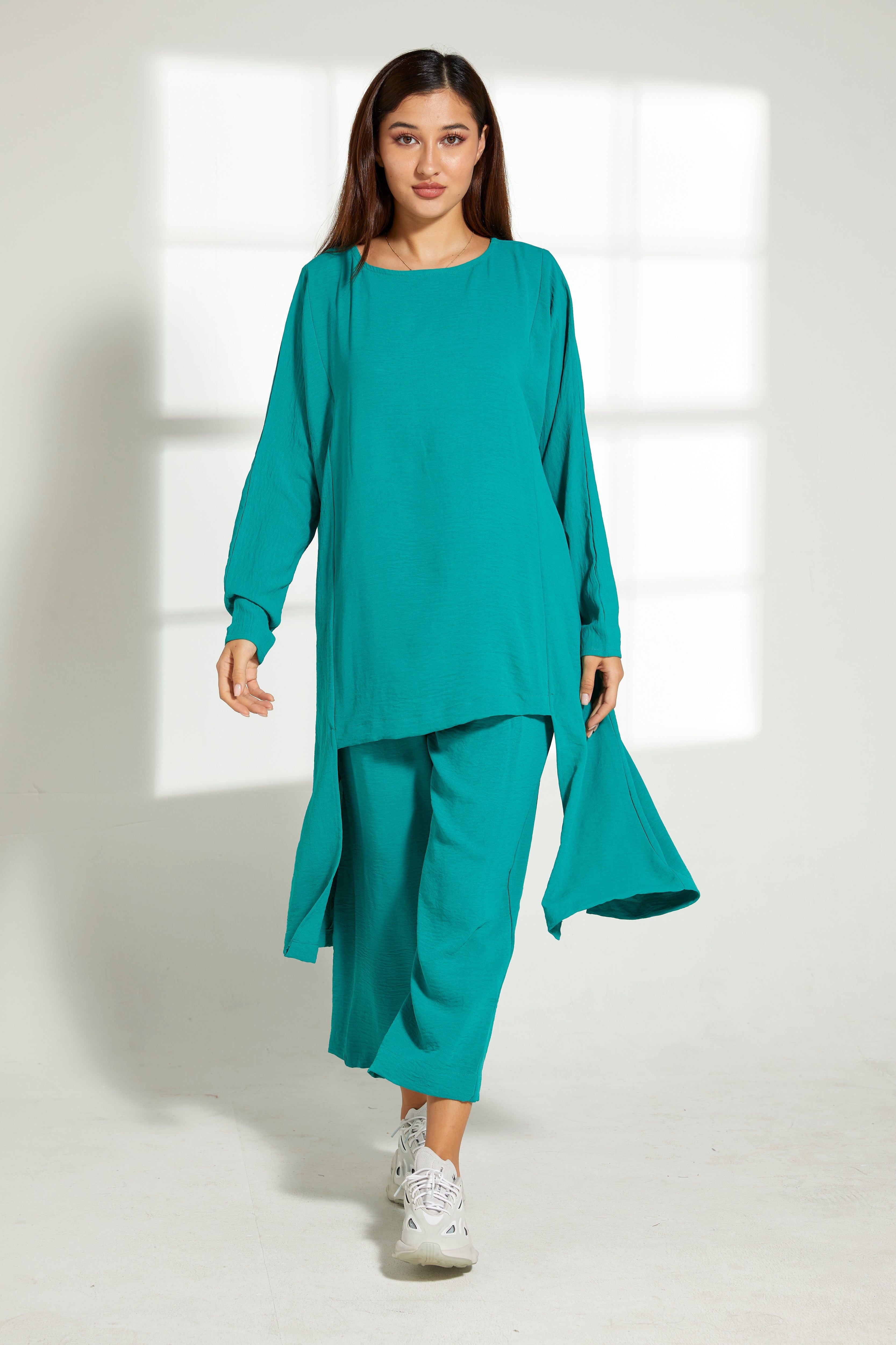 MOiSTREET Sea Green CEY Fabric Top And Pants Set