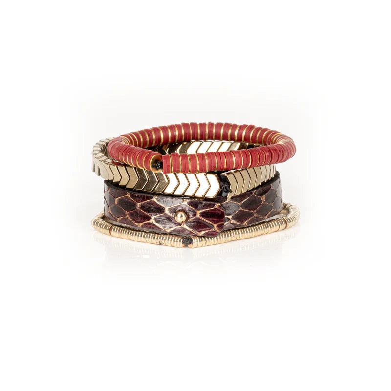 The Dark The Ember Trail Red, Gold & Brown Layered Bracelet Set