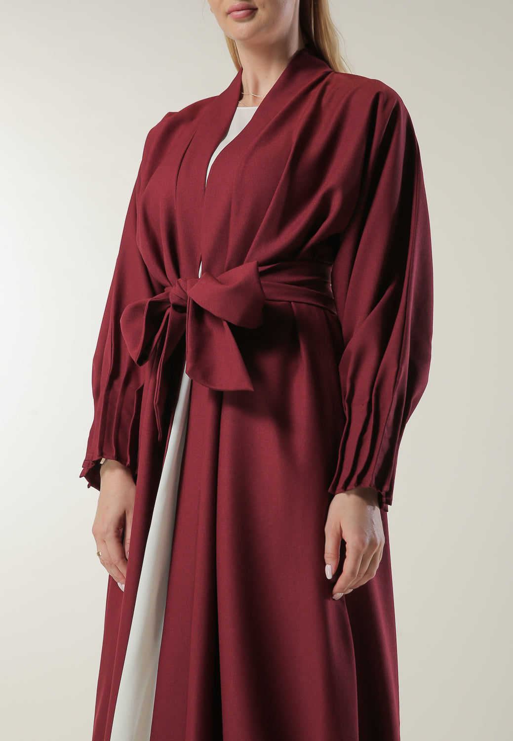 MOiSTREET Maroon Abaya with Pleated hem and sleeves