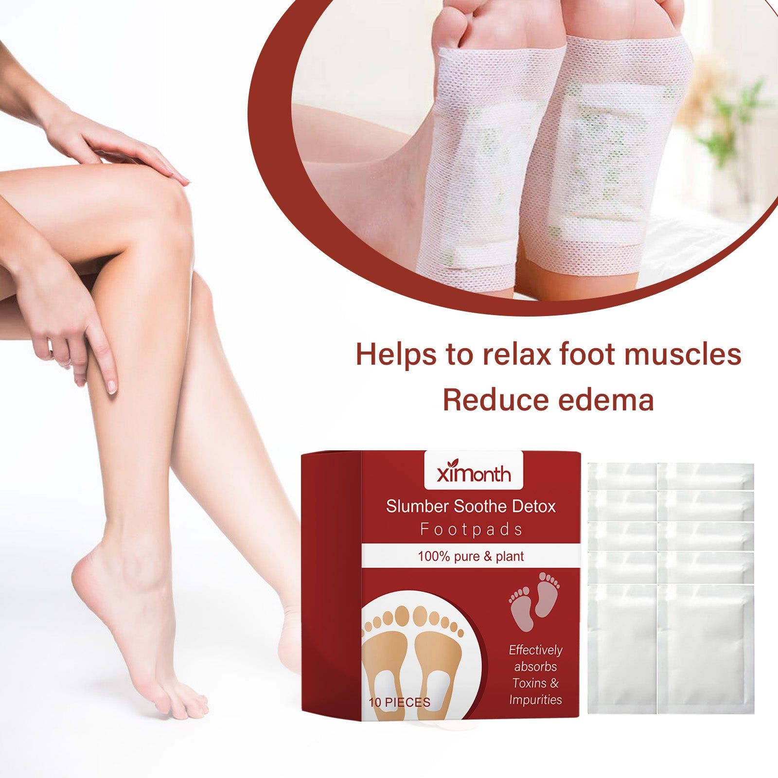 Bamboo Charcoal Foot Patch for Detox, Relaxation, Better Sleep, Foot Care ,10pieces