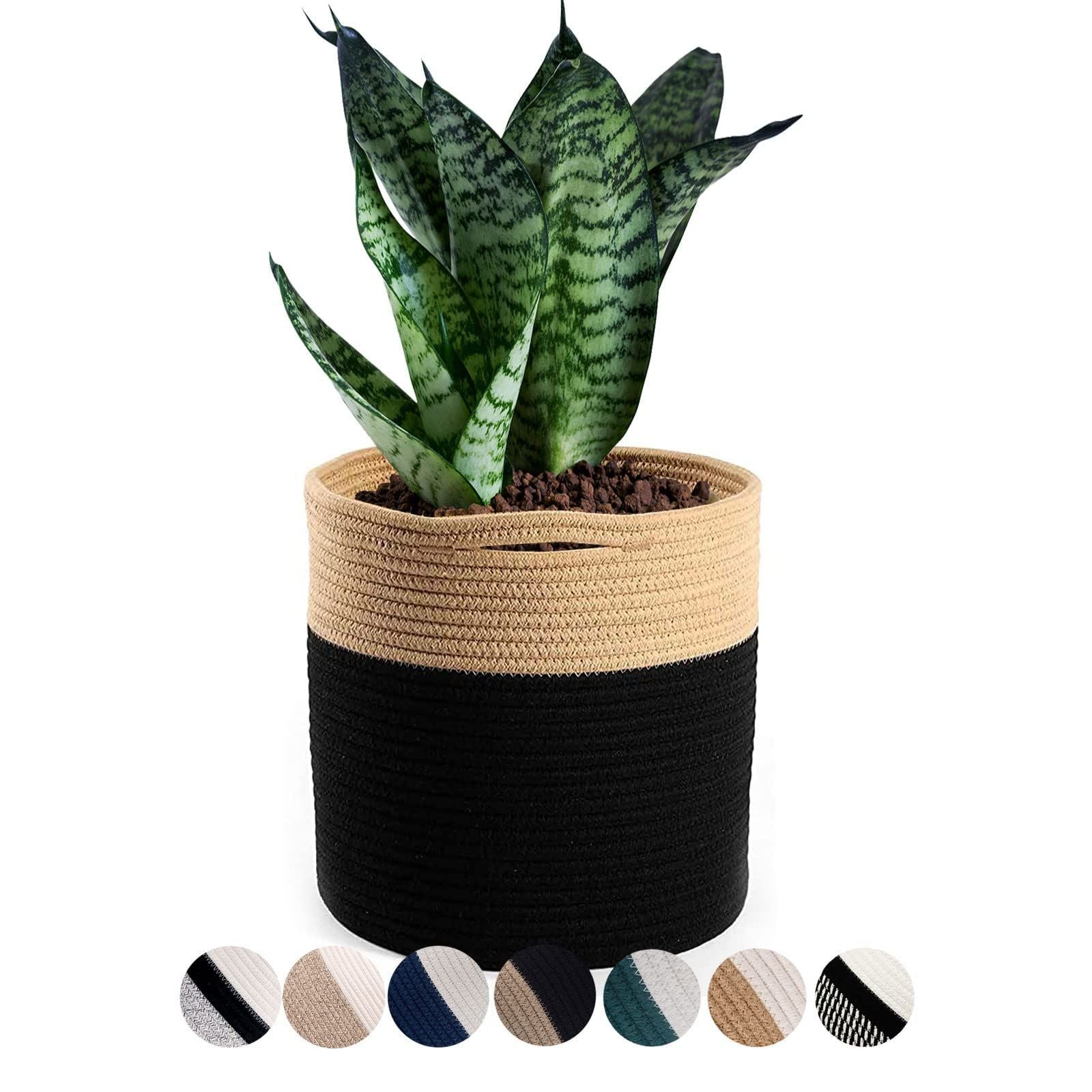 Oradrem Woven Cotton Rope Floor Plant Pot for Indoor