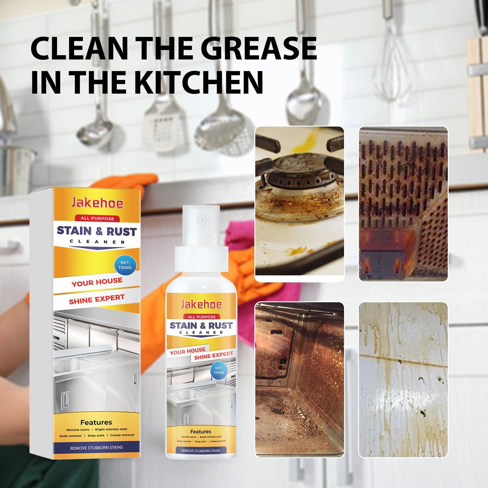 Decontamination Cleaning Spray, Rust & Stain Remover for Kitchen, Bathroom, and Metal Surfaces ,100ml
