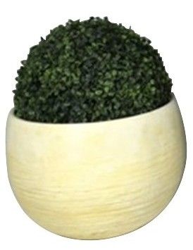 38x30cm Faux Boxwood Ball in Concrete-Look Planter #KD-044