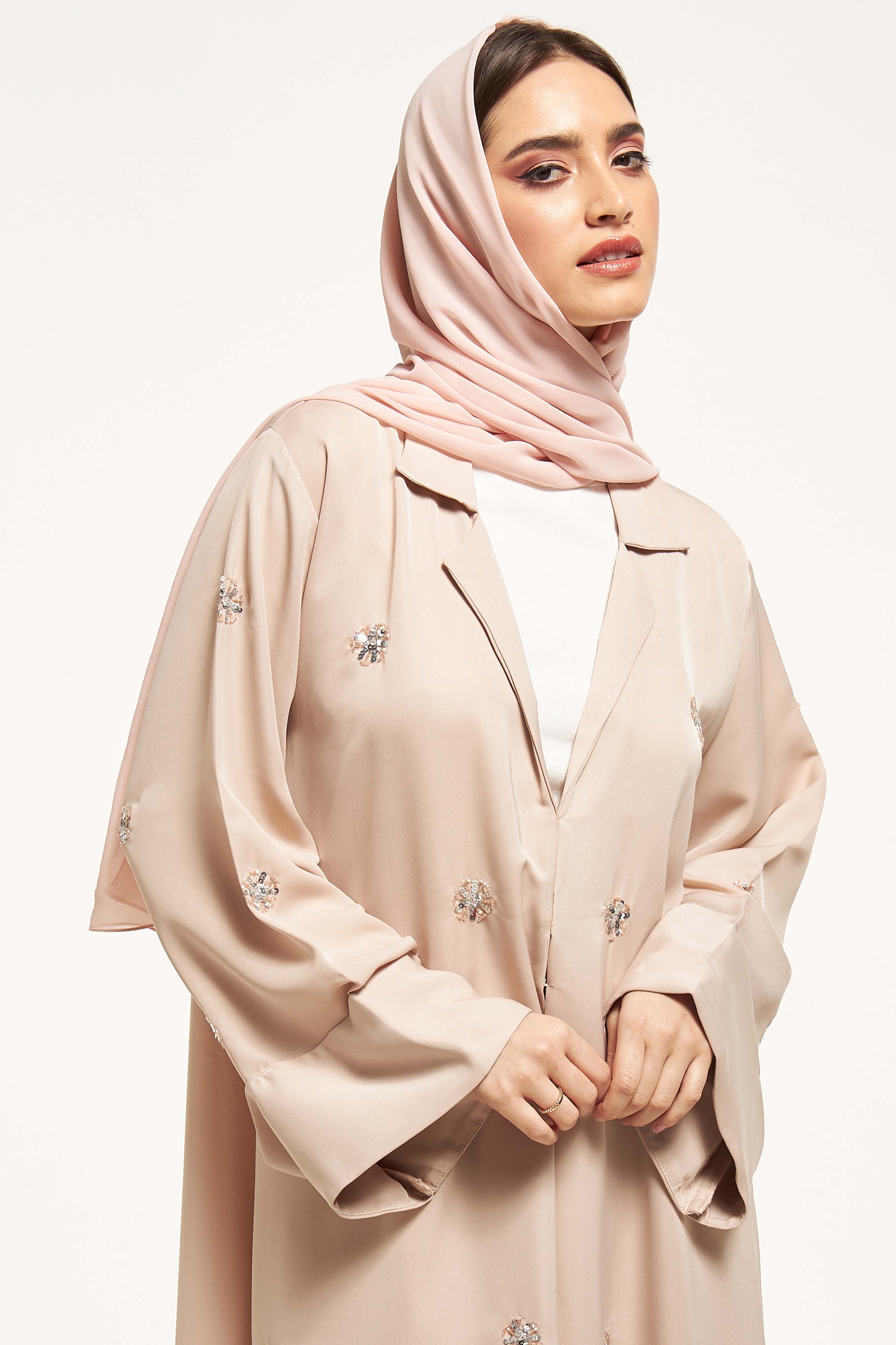 MOiSTREET Sequin Embellished Abaya with Notched Lapel Collar