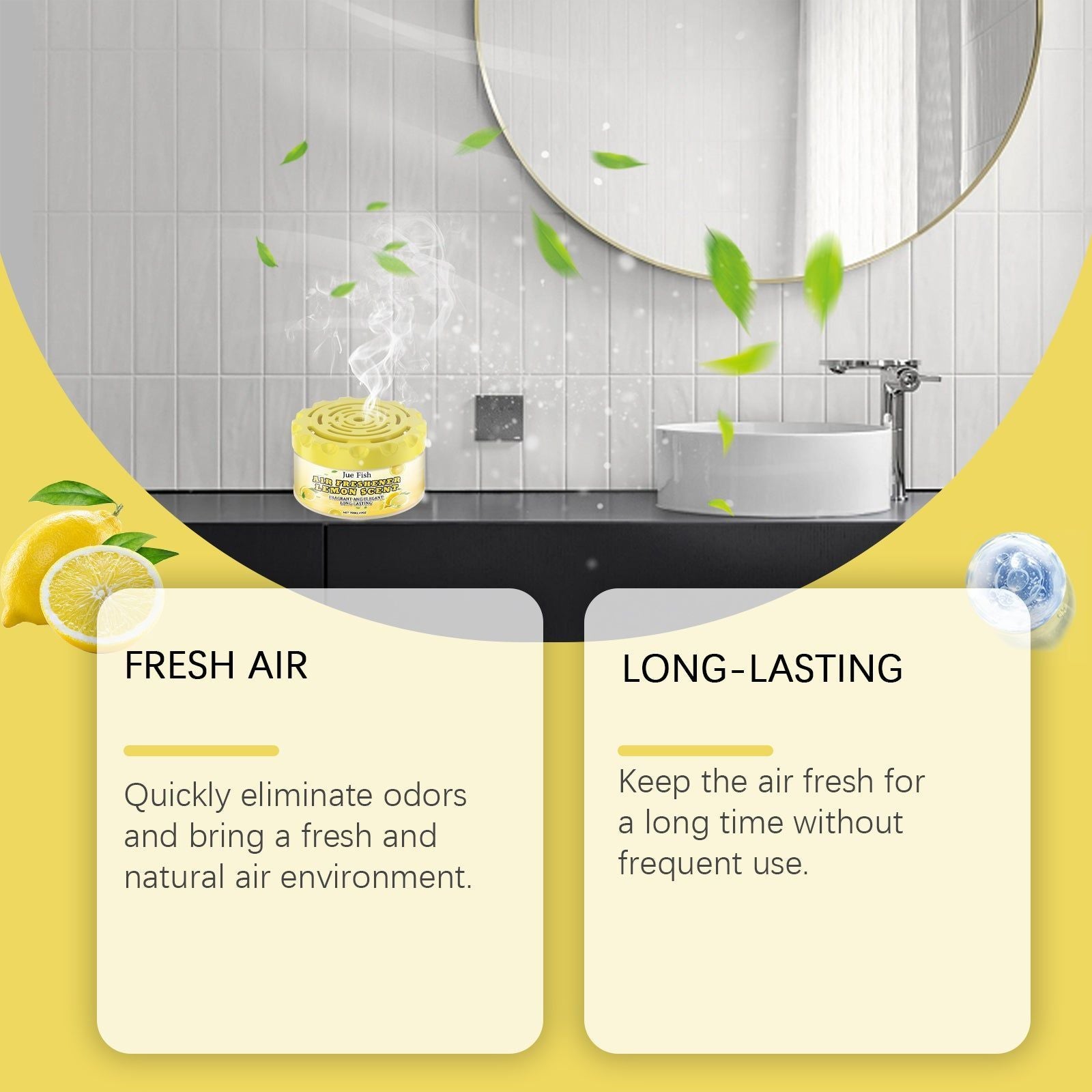 Air Freshener Lemon Scent, Long-Lasting Odor Eliminator, Freshen Living Room Bedroom Bathroom ,70g