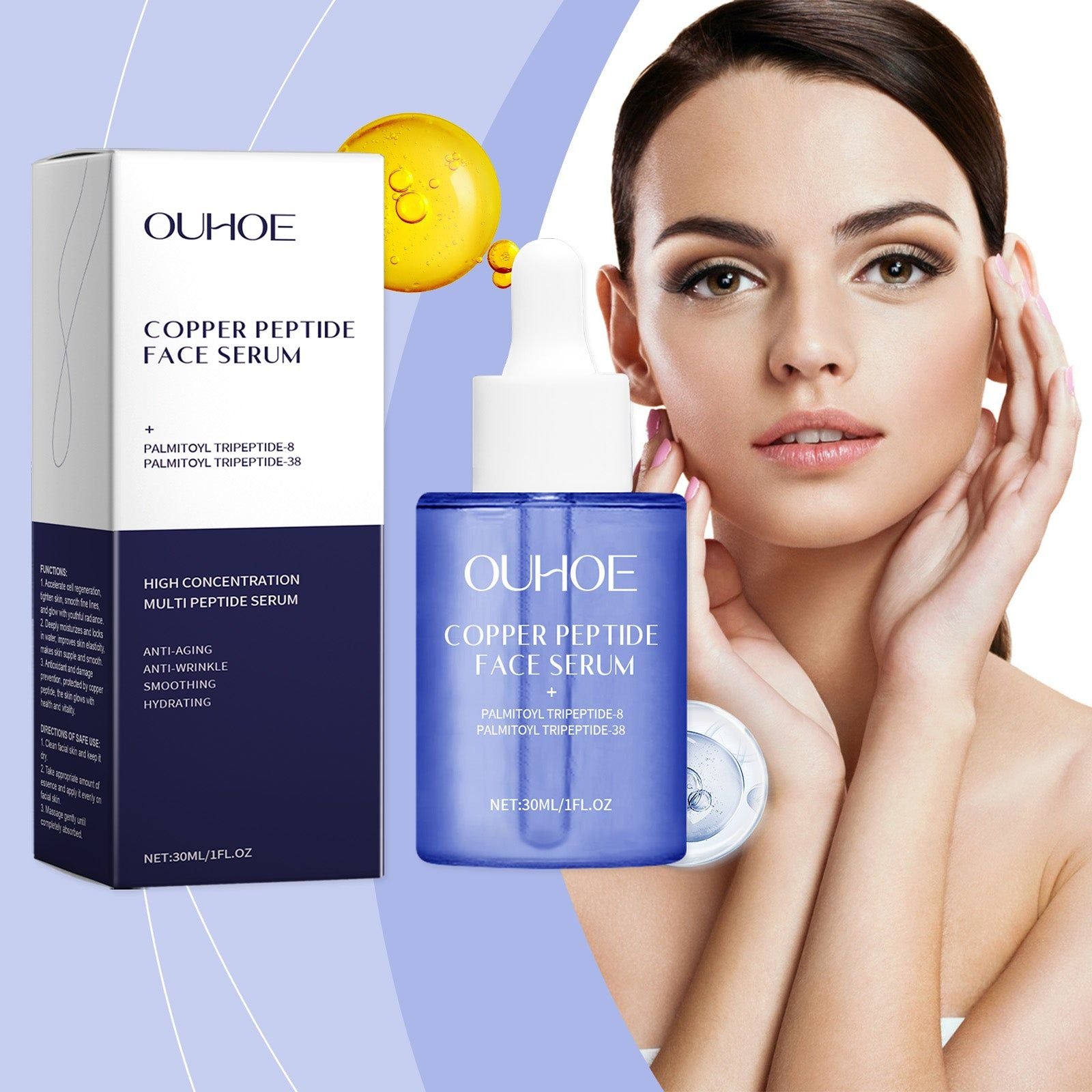 Copper Peptide Facial Essence, Hydrating, Nourishing, Anti-Aging, Glowing Skin ,30ml