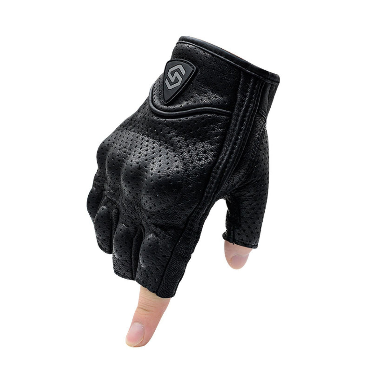 2Pcs Half Finger Gloves Faux Leather Knuckle Protection Motorcycle Gloves