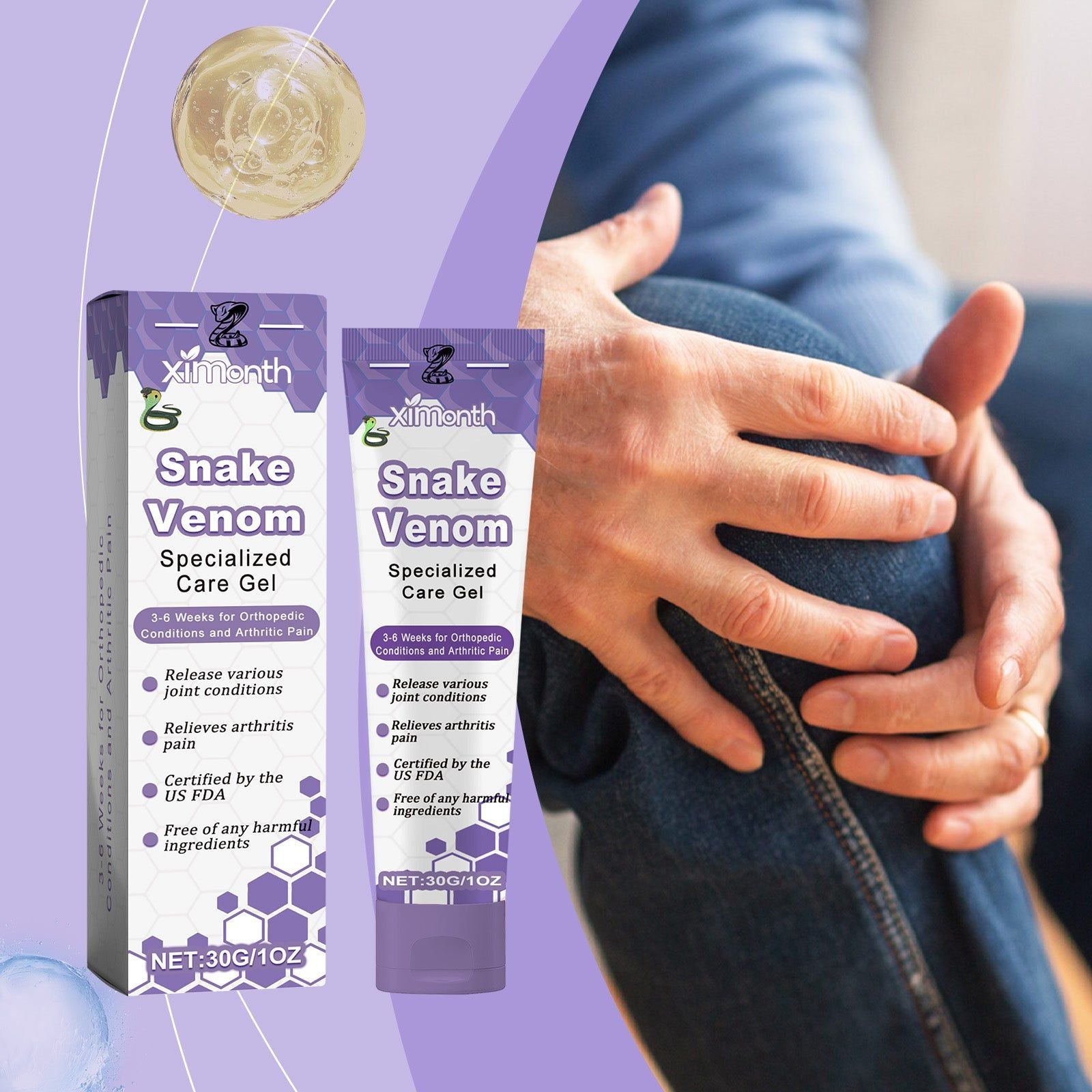 Snake Venom Joint Care Gel, Fast Pain Relief, Anti-Inflammatory, Muscle & Bone Support ,30g