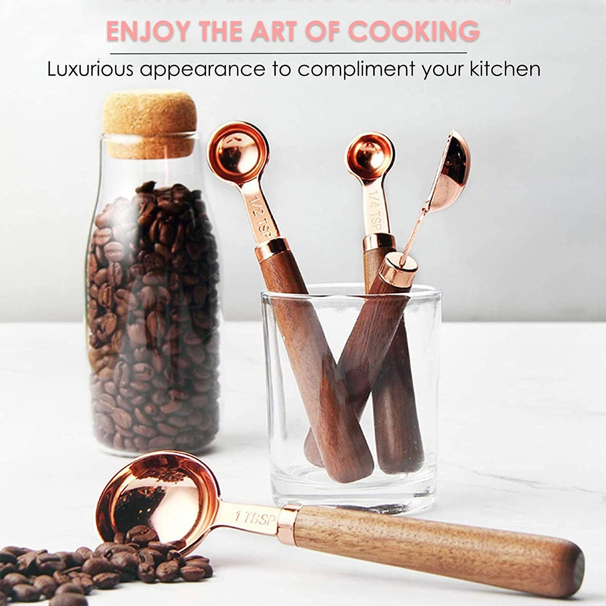 Measuring Cups and Spoons Set With Walnut Wood Handle Dry And Liquid Measuring Cups Backing Tool