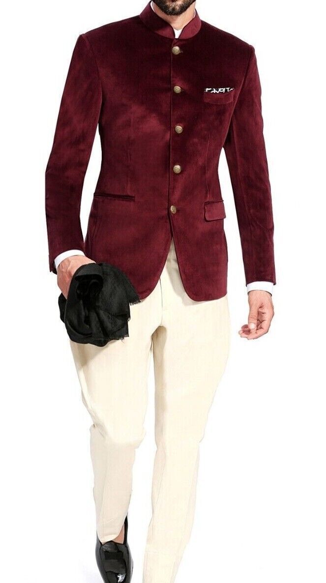 Indian Coat pant Maroon Velvet Pakistani Jodhpuri Suit Wedding Partywear Suit