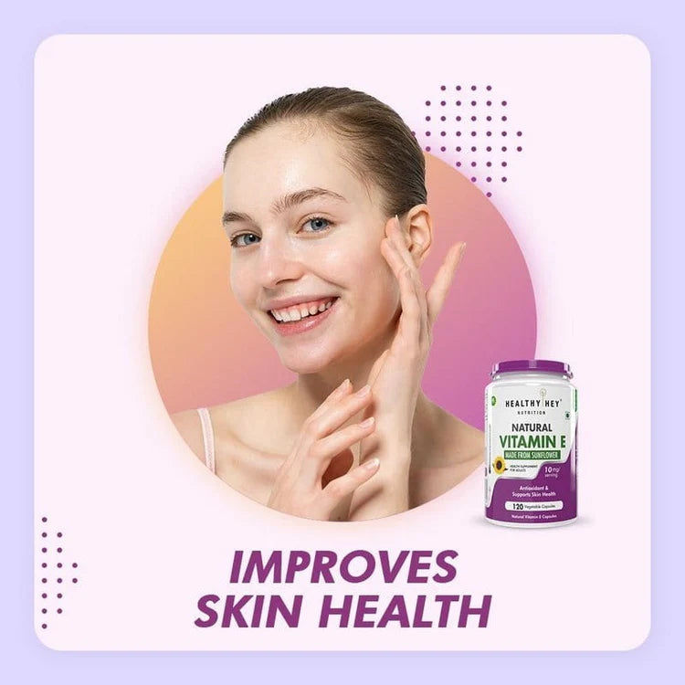 HealthyHey Vitamin E Capsules | Vitamin E for Skin & Hair | Sunflower - D-Alpha-Tocpherol -120 Veg Capsules