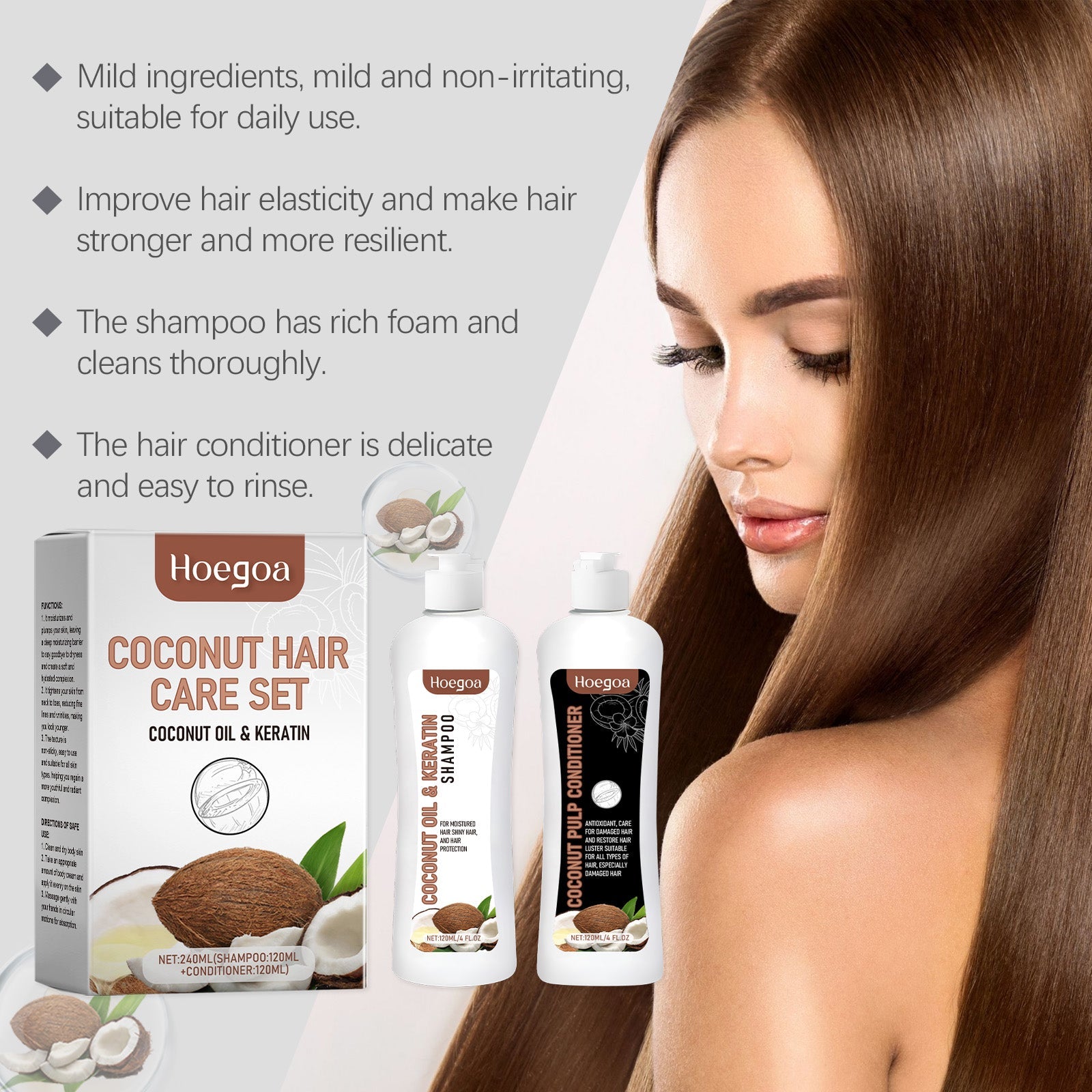 Coconut Hair Repair Set for Smooth, Shiny, Nourished Hair, Deep Moisturizing ,1set