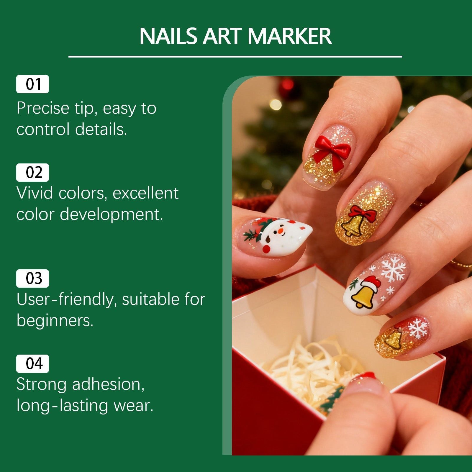 Create Stunning Christmas Nail Art with Easy Water-Based Drawing Pen, Perfect for DIY Nail Designs ,12 pieces