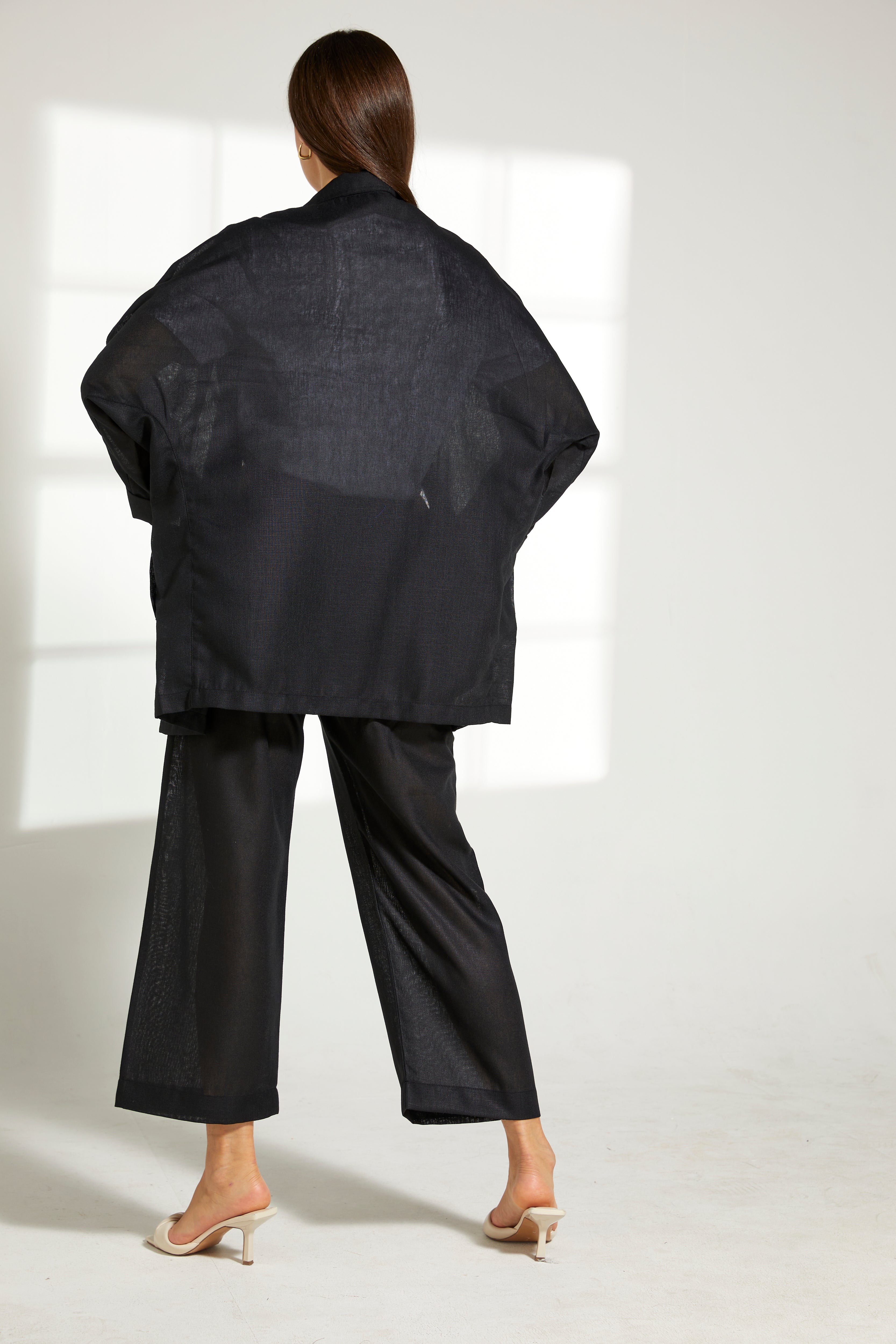 MOiSTREET Black Linen Top and Pants Set