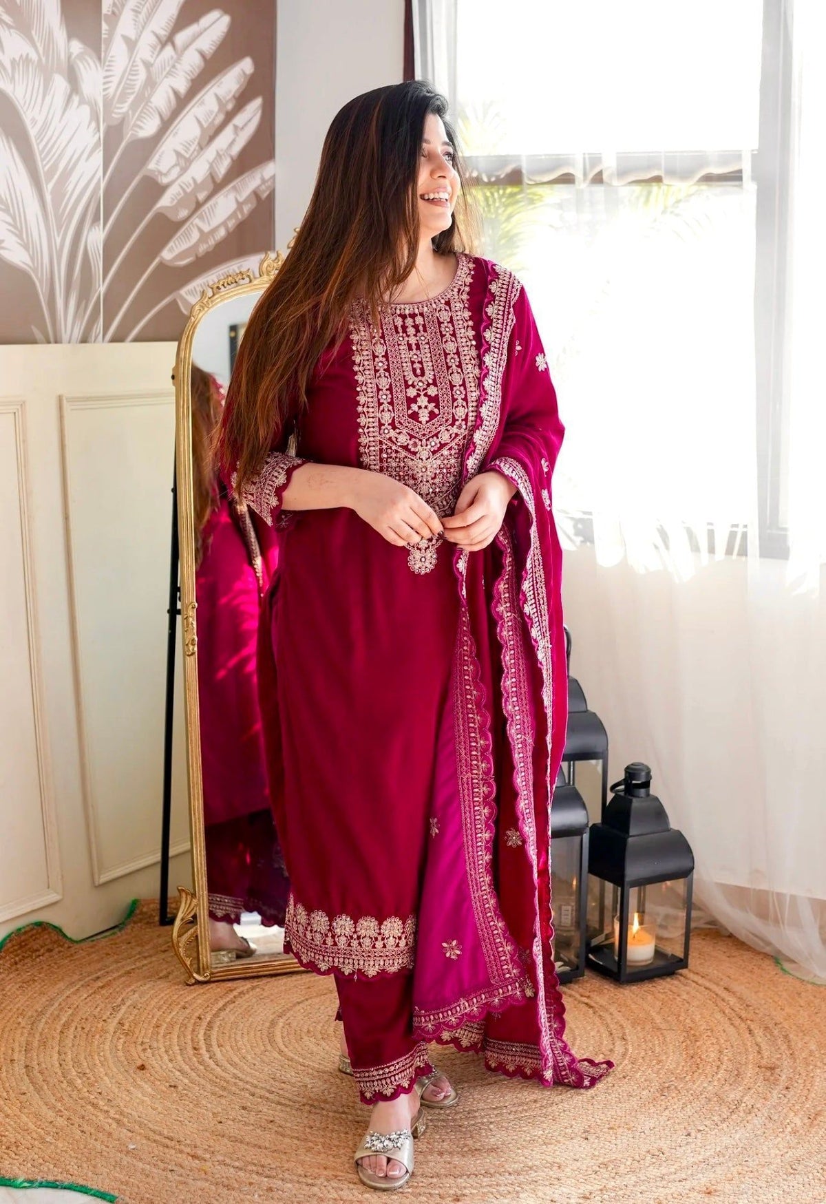 Fab Zone Designer Party Wear Look Velvet Top -Pent And Dupatta