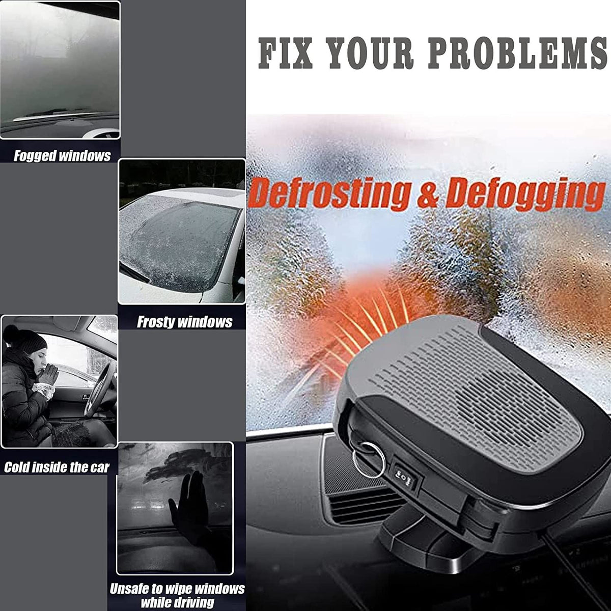 Car Heater Defrost Fan Defogger Portable Demister Auto Windscreen Heating Cooling Fan