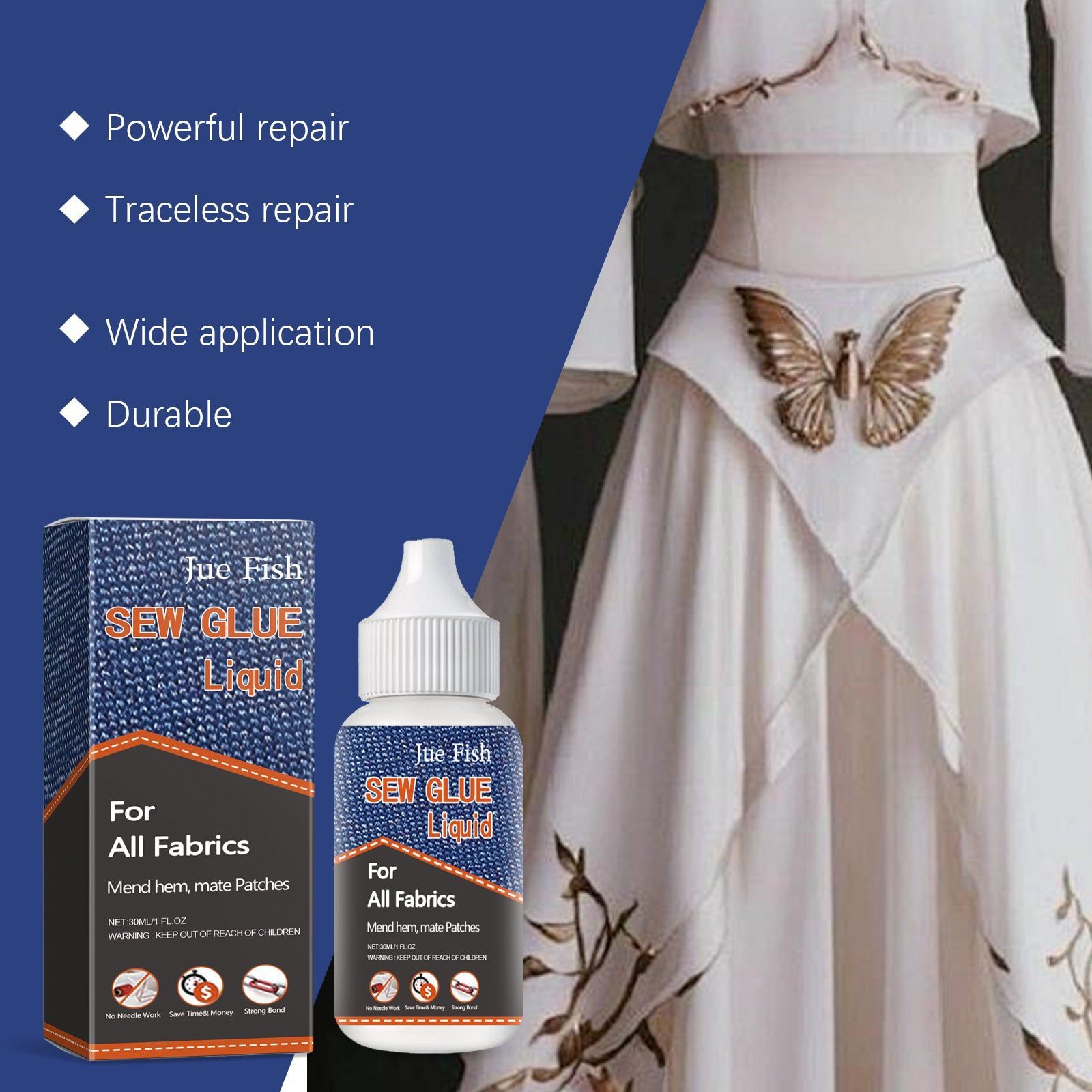 Ultimate Mending Glue for Clothes, Washable, Fast Repair, Seamless Fix, Durable Fabric Adhesive ,30ml
