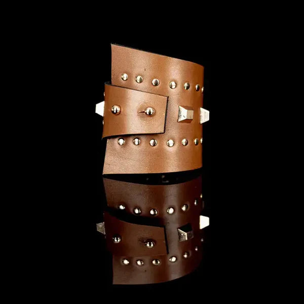The Dark Layered Studded Leather Cuff Bronze Brown Wrap