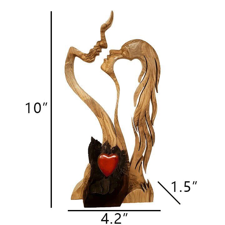 Wooden Lovers Statue Eternal Love Handmade Abstract Sculpture Ornament