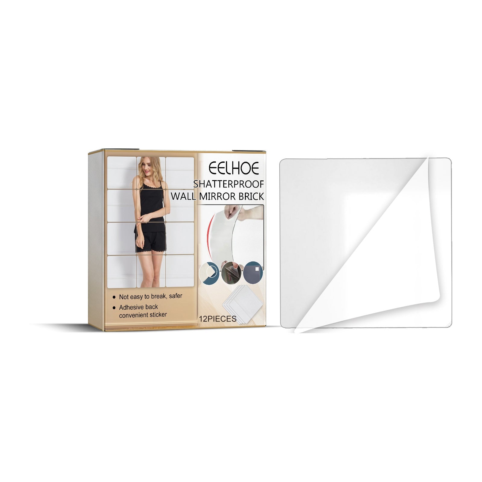 Anti-Fall Wall Mirror, Easy Install, Safe Full Body Mirror for Smooth Walls ,12pcs