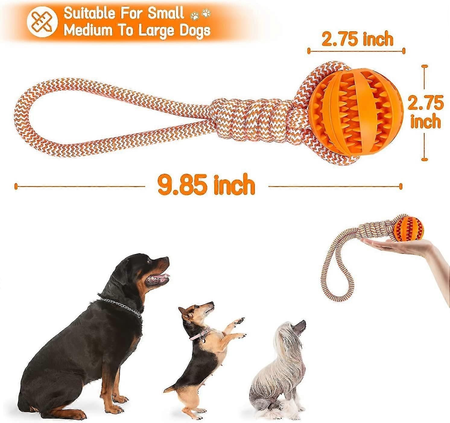 Dog Toy Ball With Rope, Indestructible Dog Ball,rubber Rope Ball,chew Toy For Large Small Dogs
