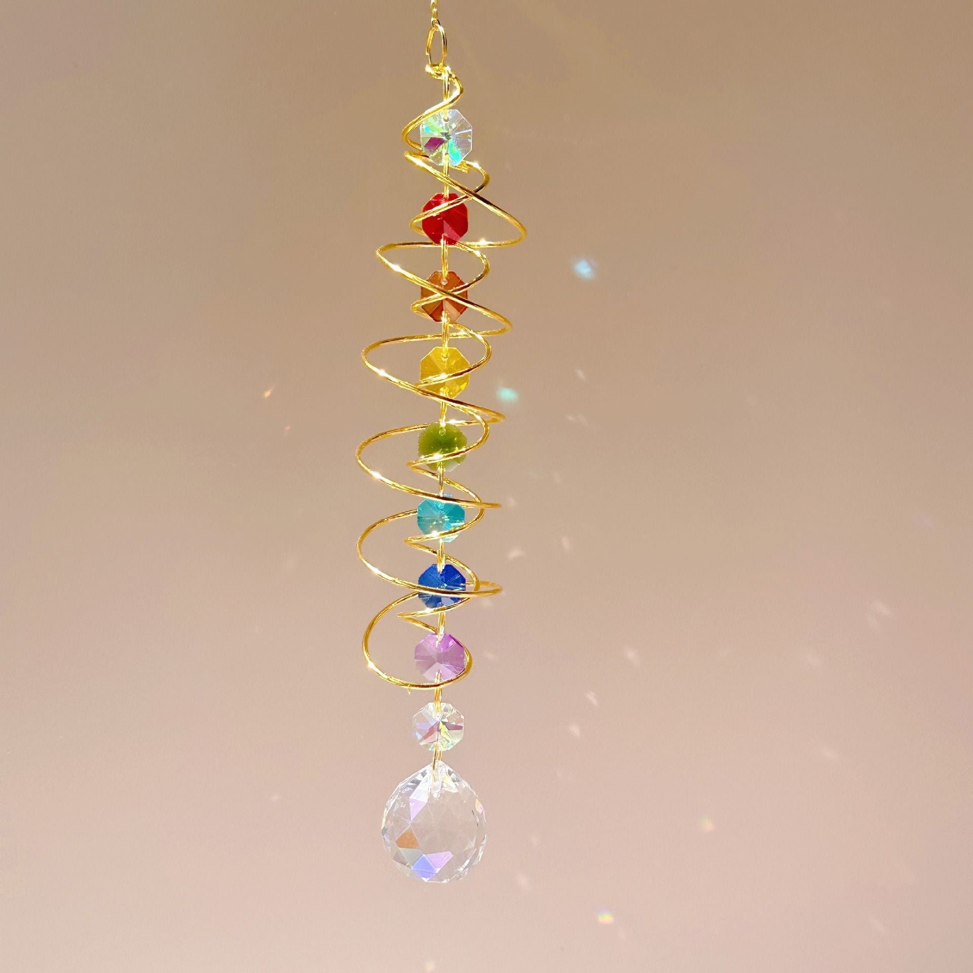 Suncatcher Wind Spinner Gazing Ball Spiral Tail Crystal Sun Catchers with Seven Chakra Beads