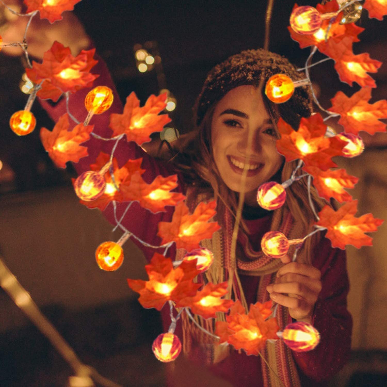 LED Maple Pumpkin Lantern String Halloween Garden Decorations Lights Thanksgiving Pumpkin Lamp