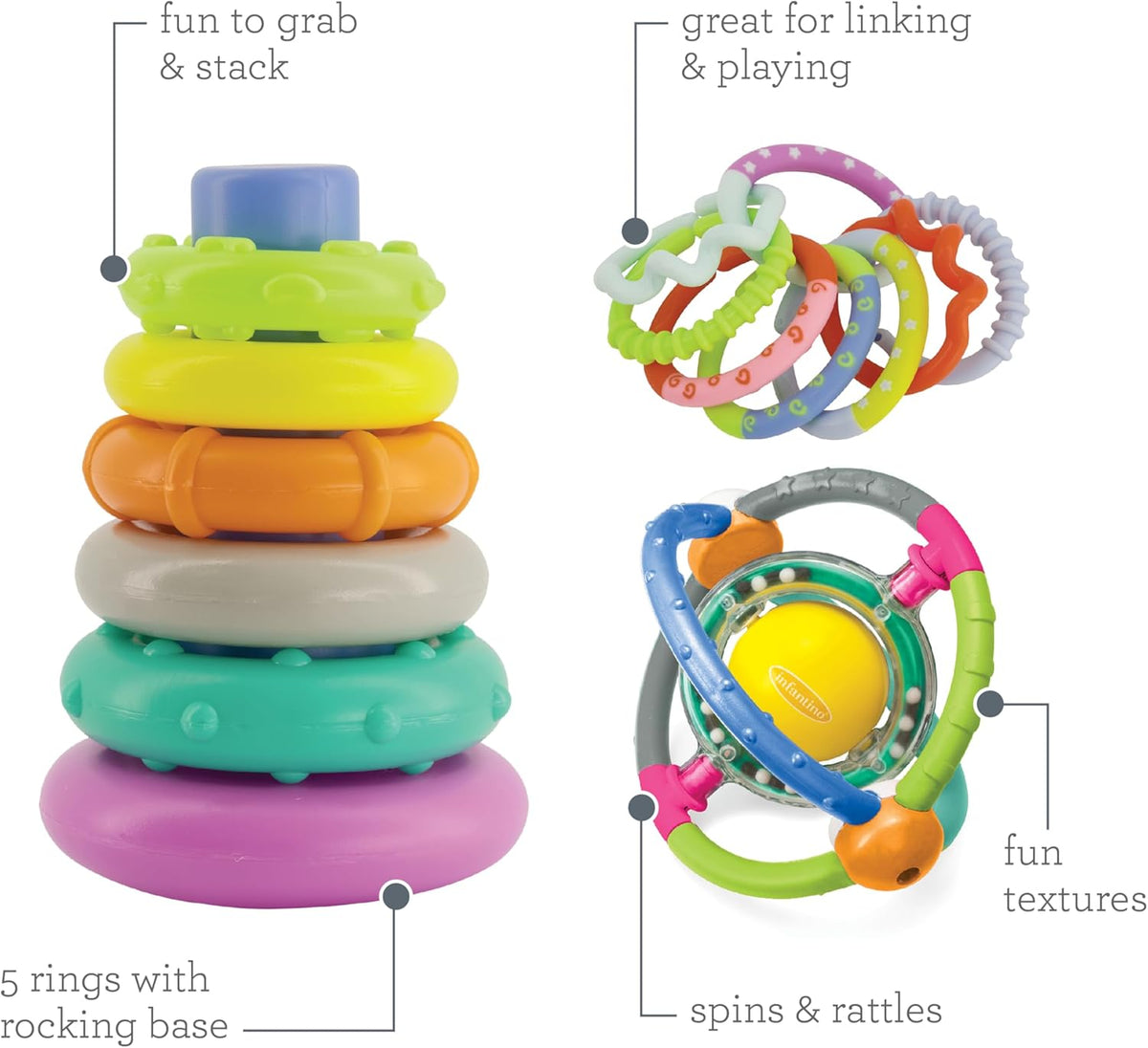 Infantino Box of Cheer - Stacking Rings & Rattle Activity Set