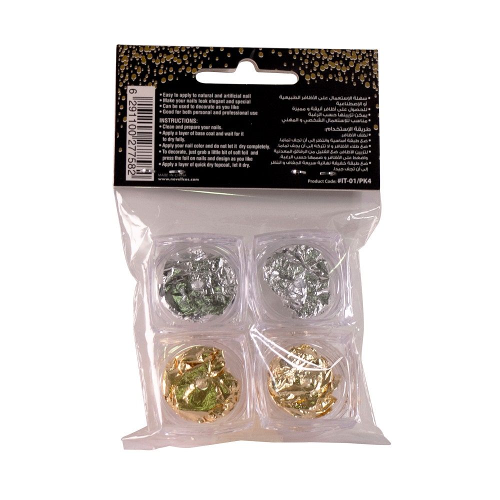 Novell Nail Art Gold and Silver Foil, 4pcs It-01, Pk4