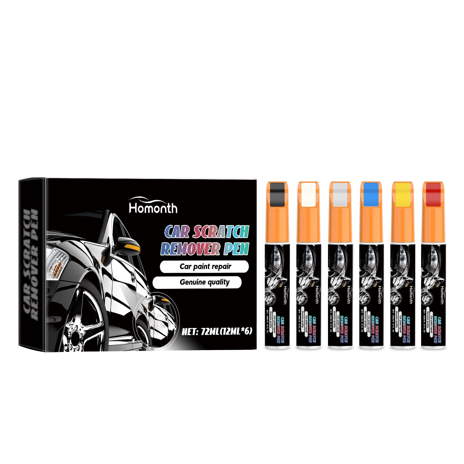 Automotive Scratch Repair Pen Kit, 6-Color, Finish Curing, Easy Car Touch Up ,72ml