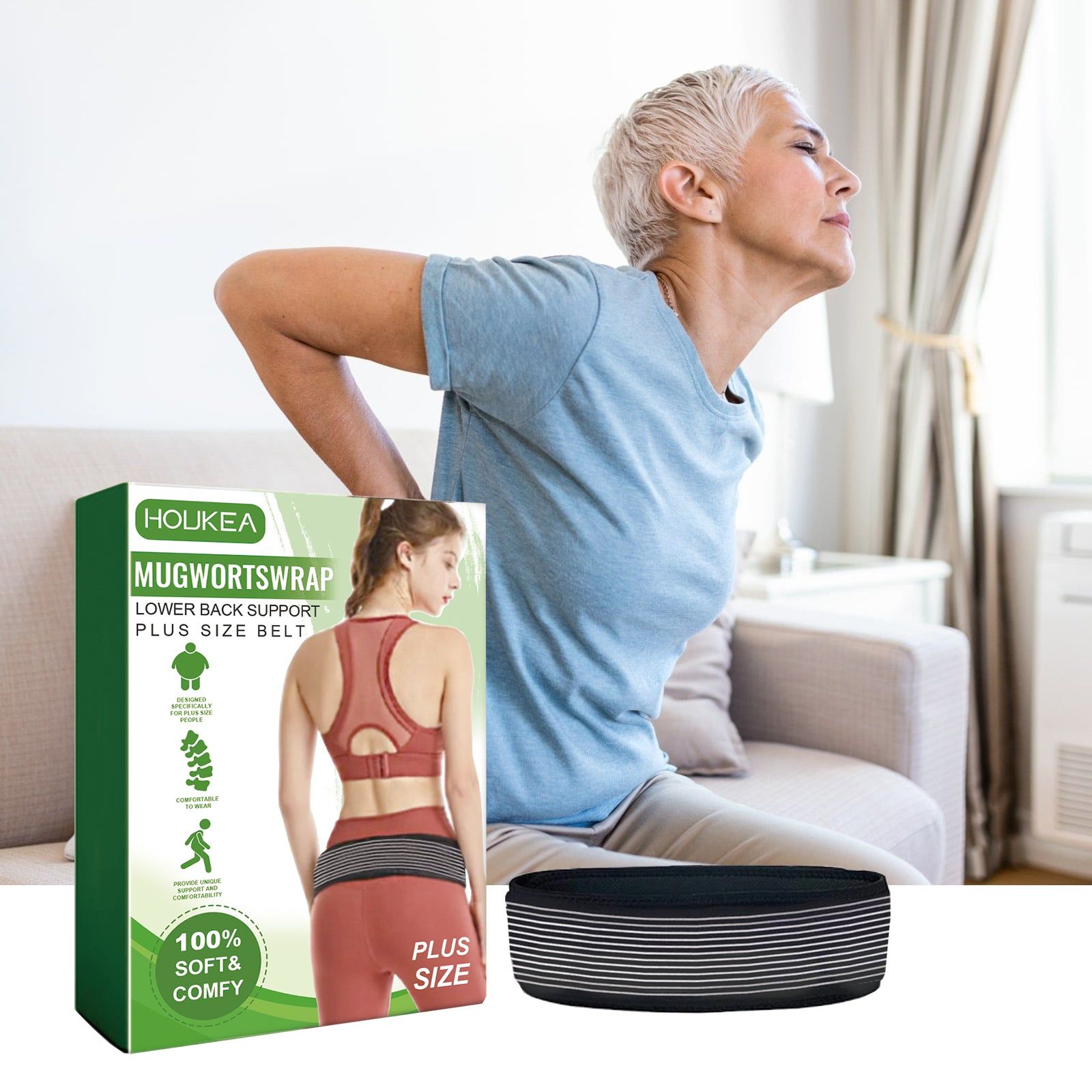 Relieve Back Pain with Mugworts Wrap Waist Support, Comfortable, Adjustable, Pain Relief ,1piece