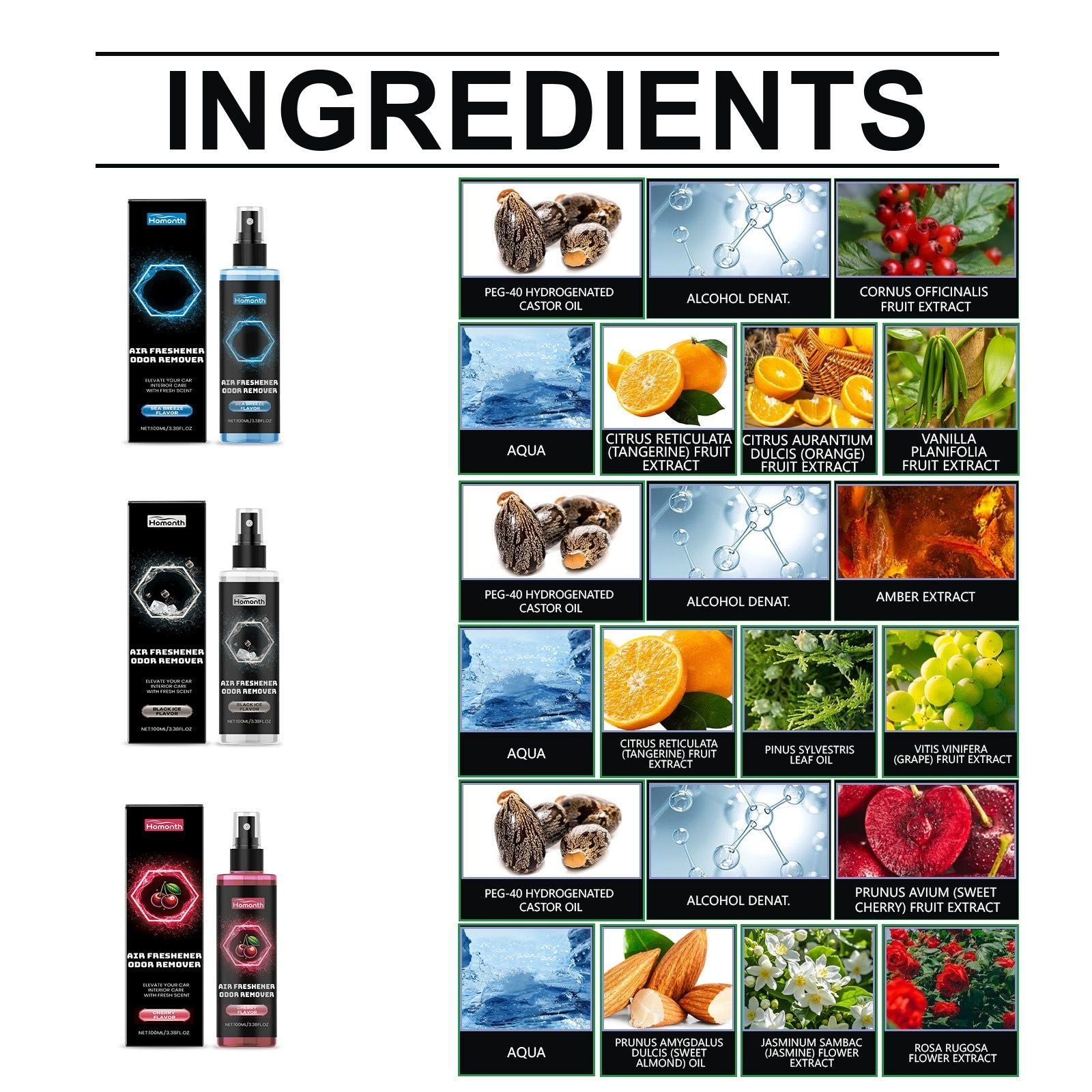 Black Ice Car Air Freshener, Long-lasting Fresh Air, Deodorizer, Easy Spray ,100ml