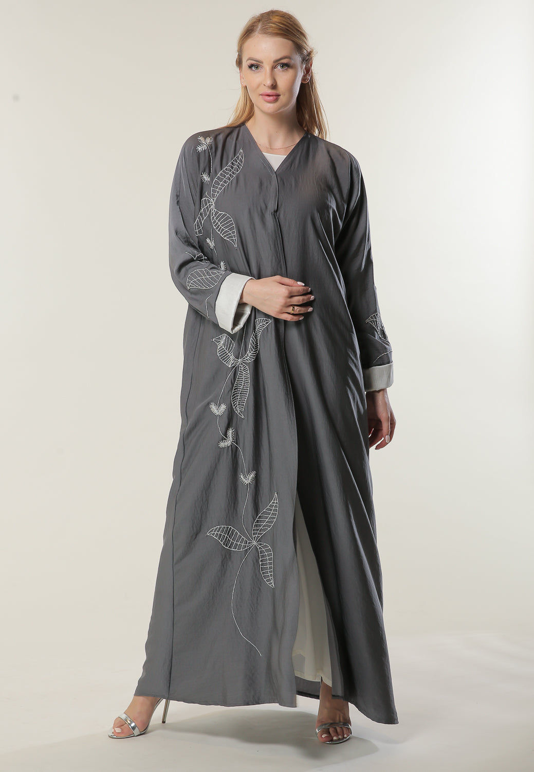 MOiSTREET Embellishment Grey Abaya