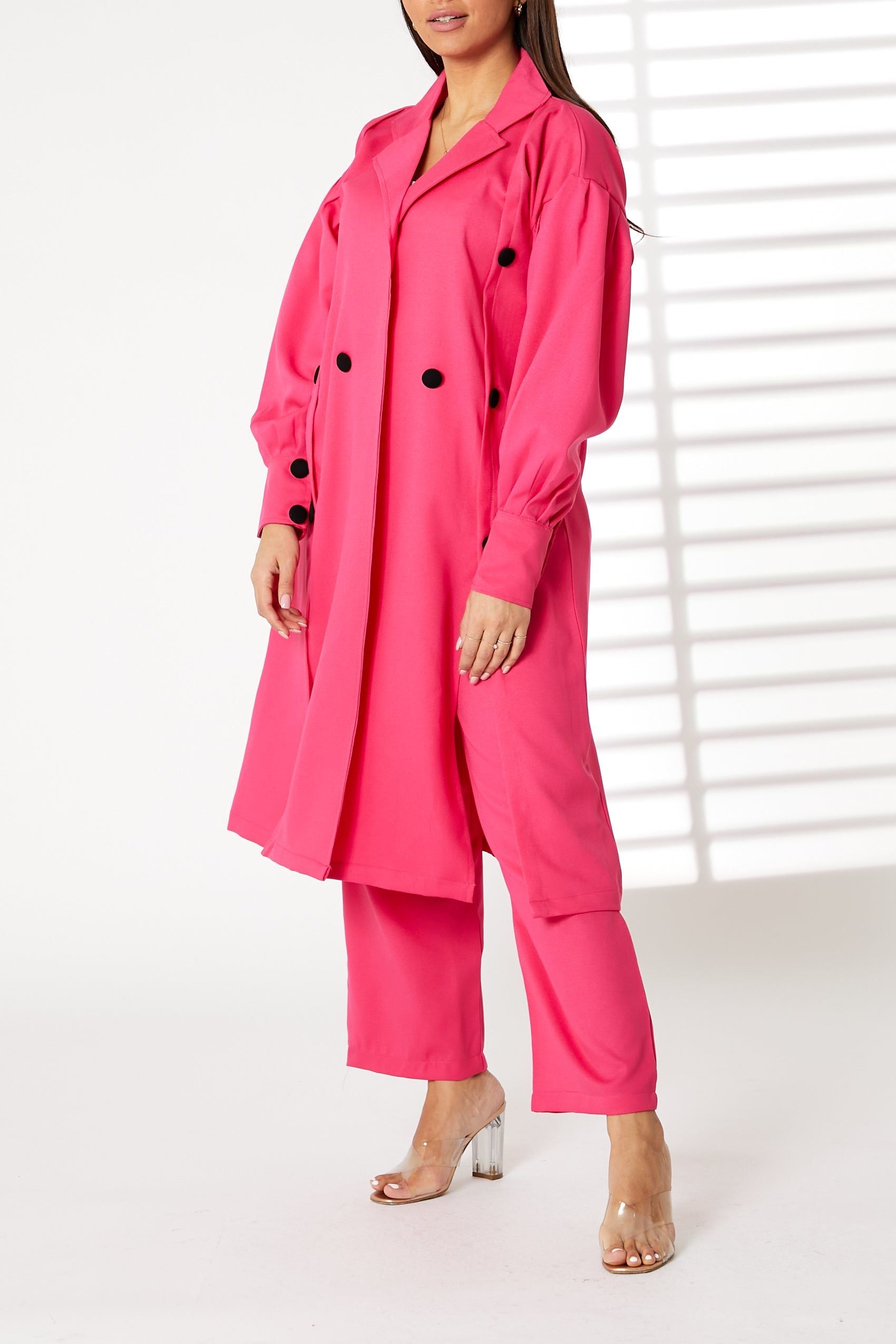 MOiSTREET Pink Mid Length Barbie Crepe Trench Coat Set