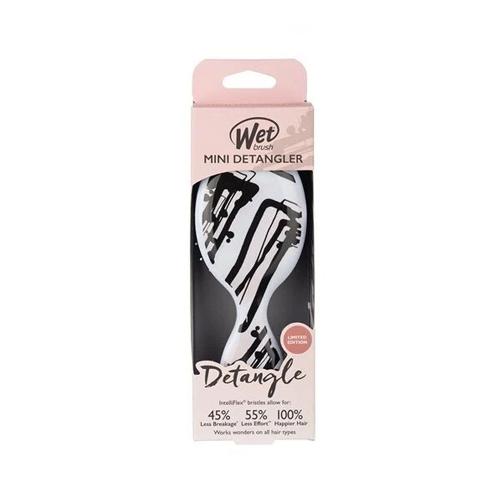 Wet Brush Mini Hair Brush, Watercolor Motif, Pink Lines