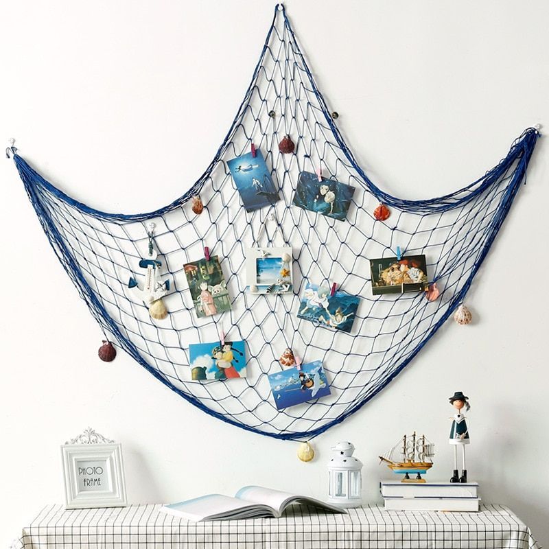 Natural Fishing Net With Seashells Wall Hanging Decor Beach Themed Party Decoration