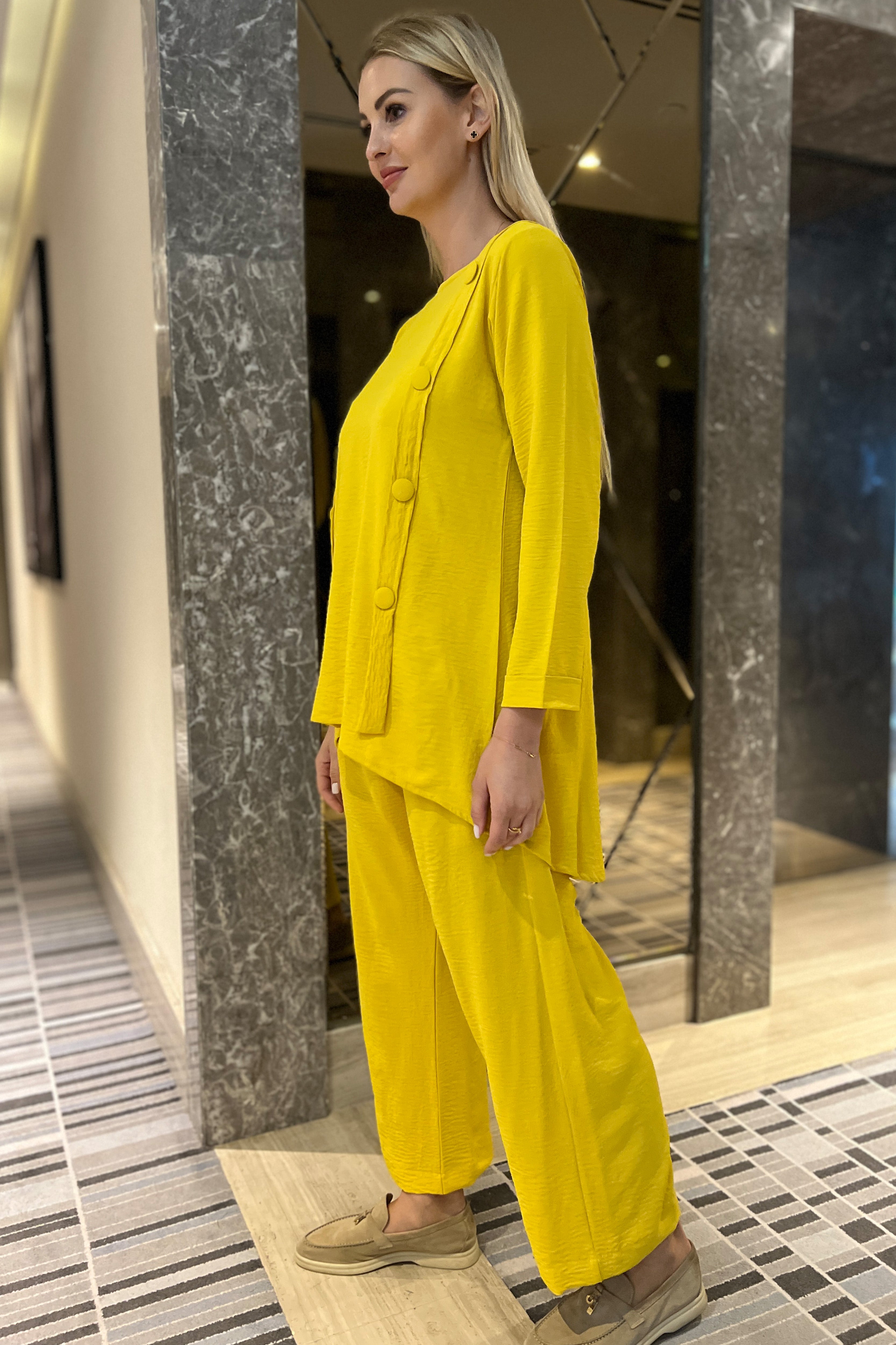 MOiSTREET Yellow CEY Fabric Top And Pants Set