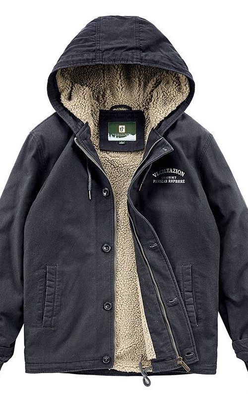 Men Thick Fleece Jacket Winter Warm Hooded Coat Thermal Zipper Outerwear Casual Parka