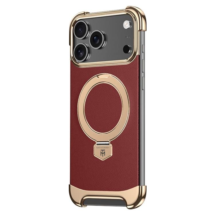 For iPhone 18 Pro Max / iPhone 17 Pro Max Borderless MagSafe Ring Holder Plain Leather Phone Case