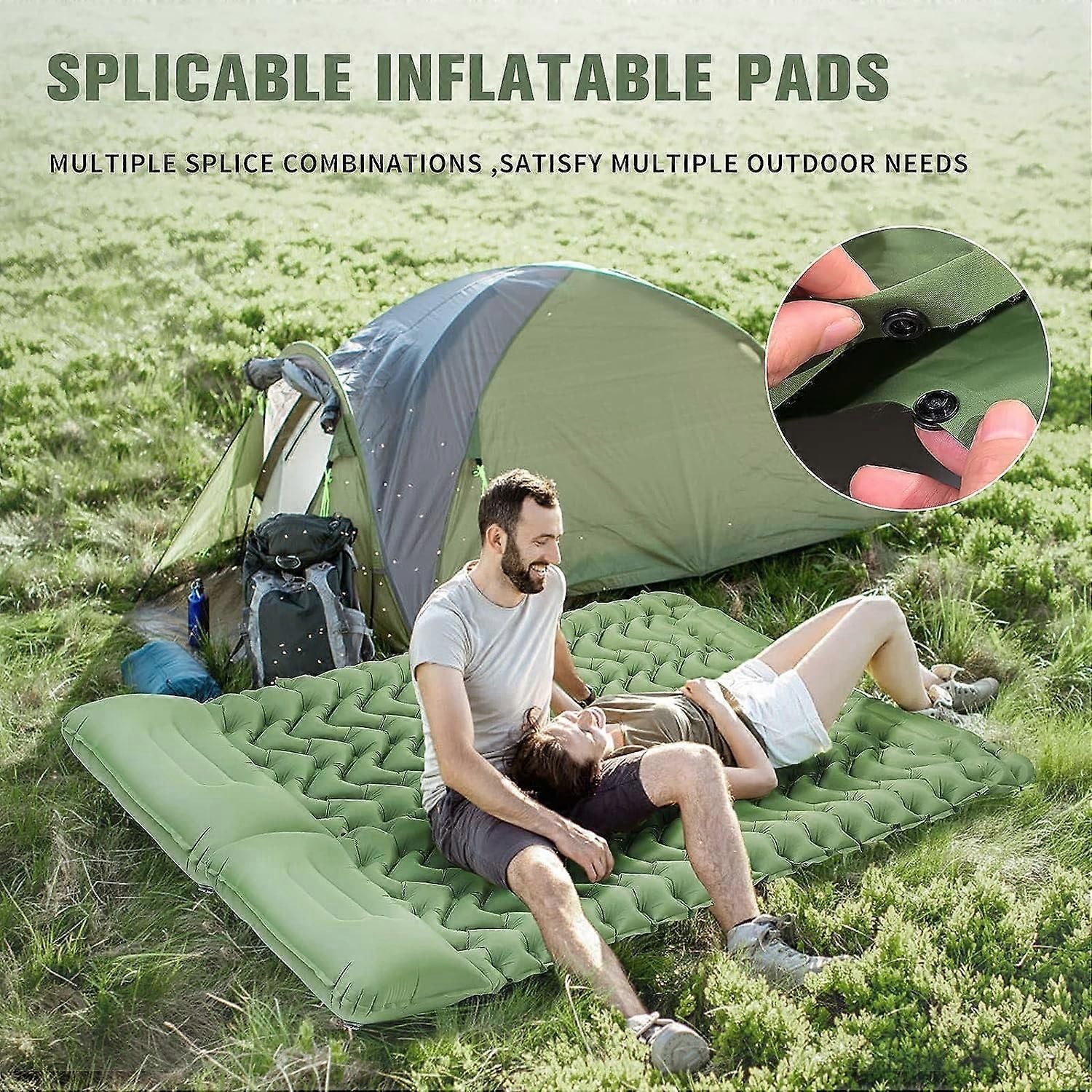 Inflatable Camping Sleeping Pad with Built In Pump Pillow
