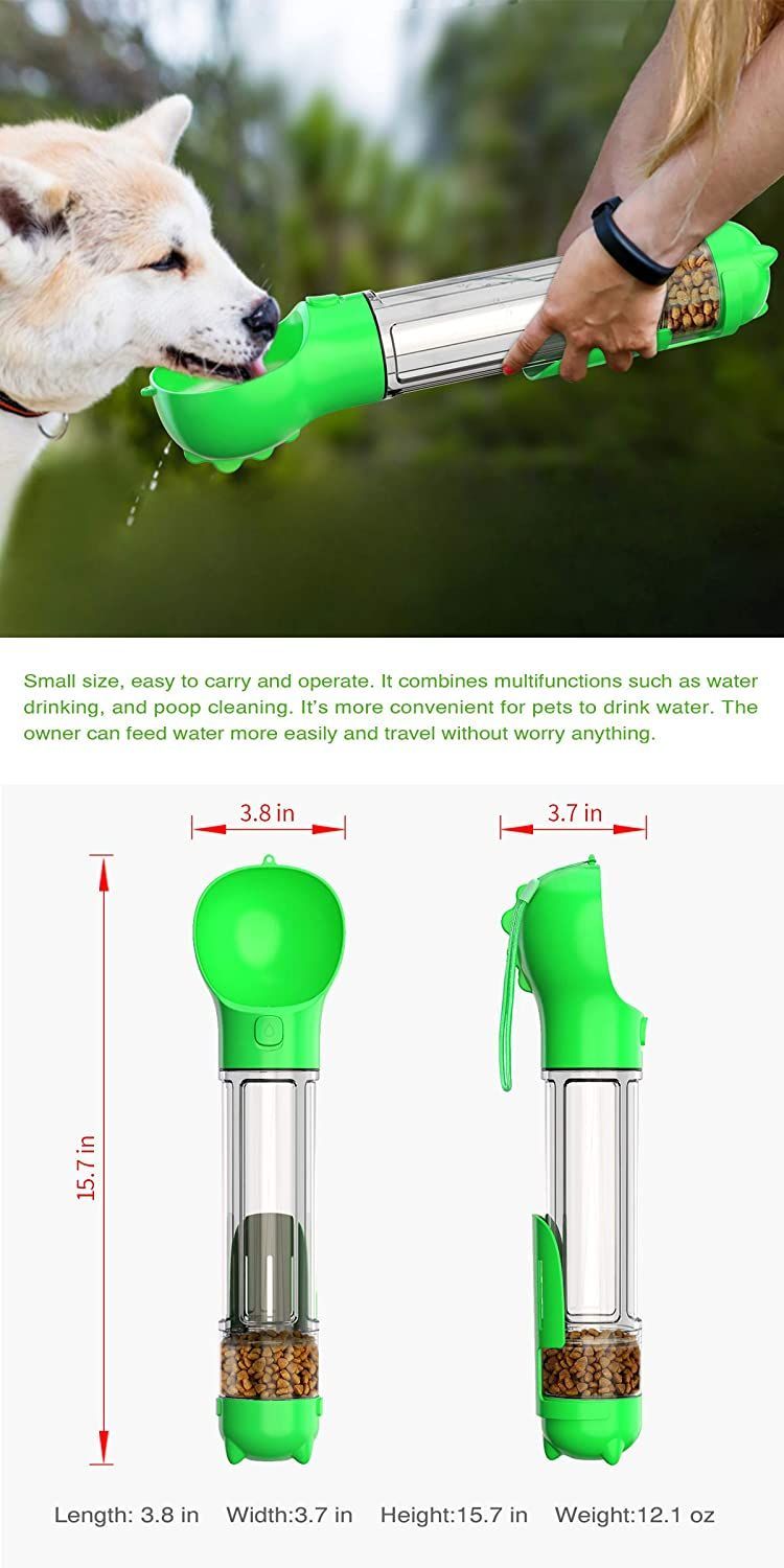 Pet Dispensor With Food Storage Drinking Bowl Poop Bagand Shovel