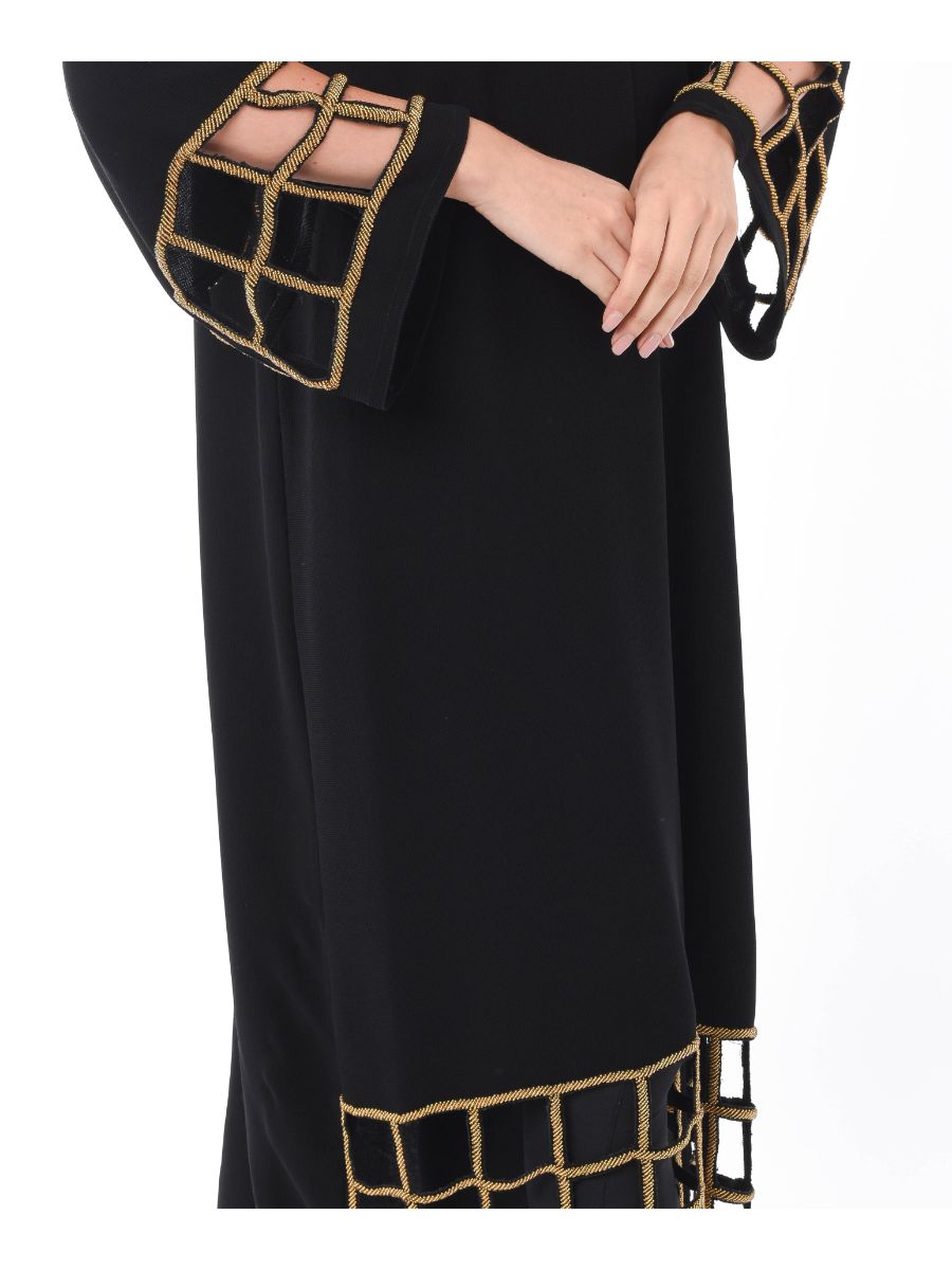 MOiSTREET Black Exotic Laser Cut Abaya with Hand Embroidery