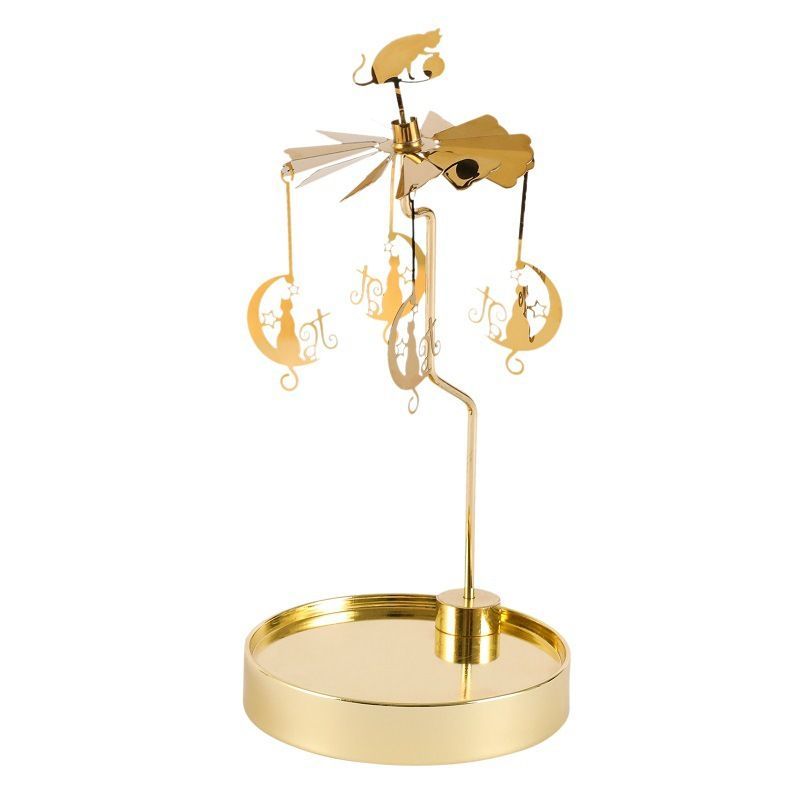 Rotating Candle Holder Golden Stainless Steel Candlestick Tray For Home Decor