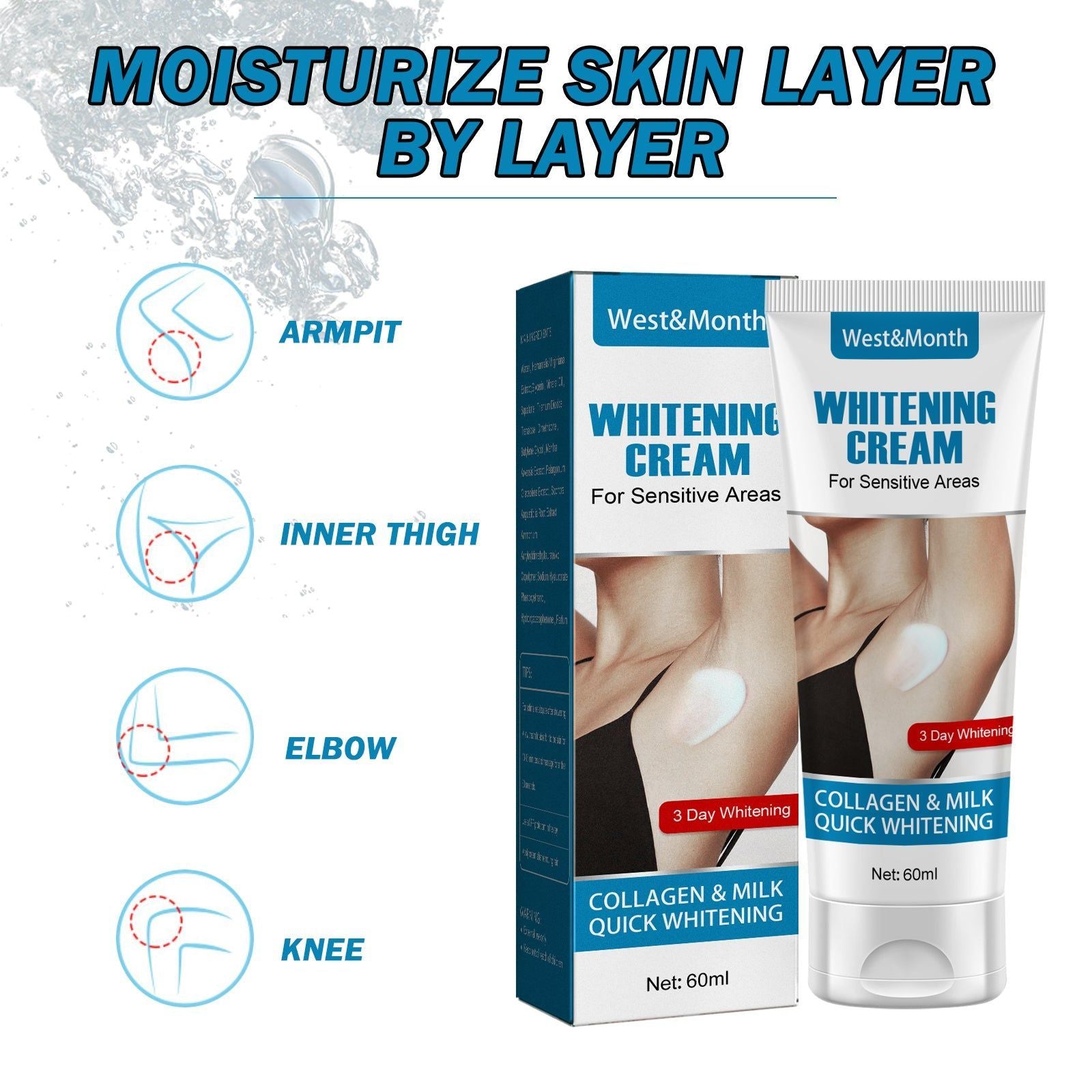 Brightening Underarm Cream, Repair Moisturize Skin, Private Area Whitening, Gentle Skin Care ,60ml