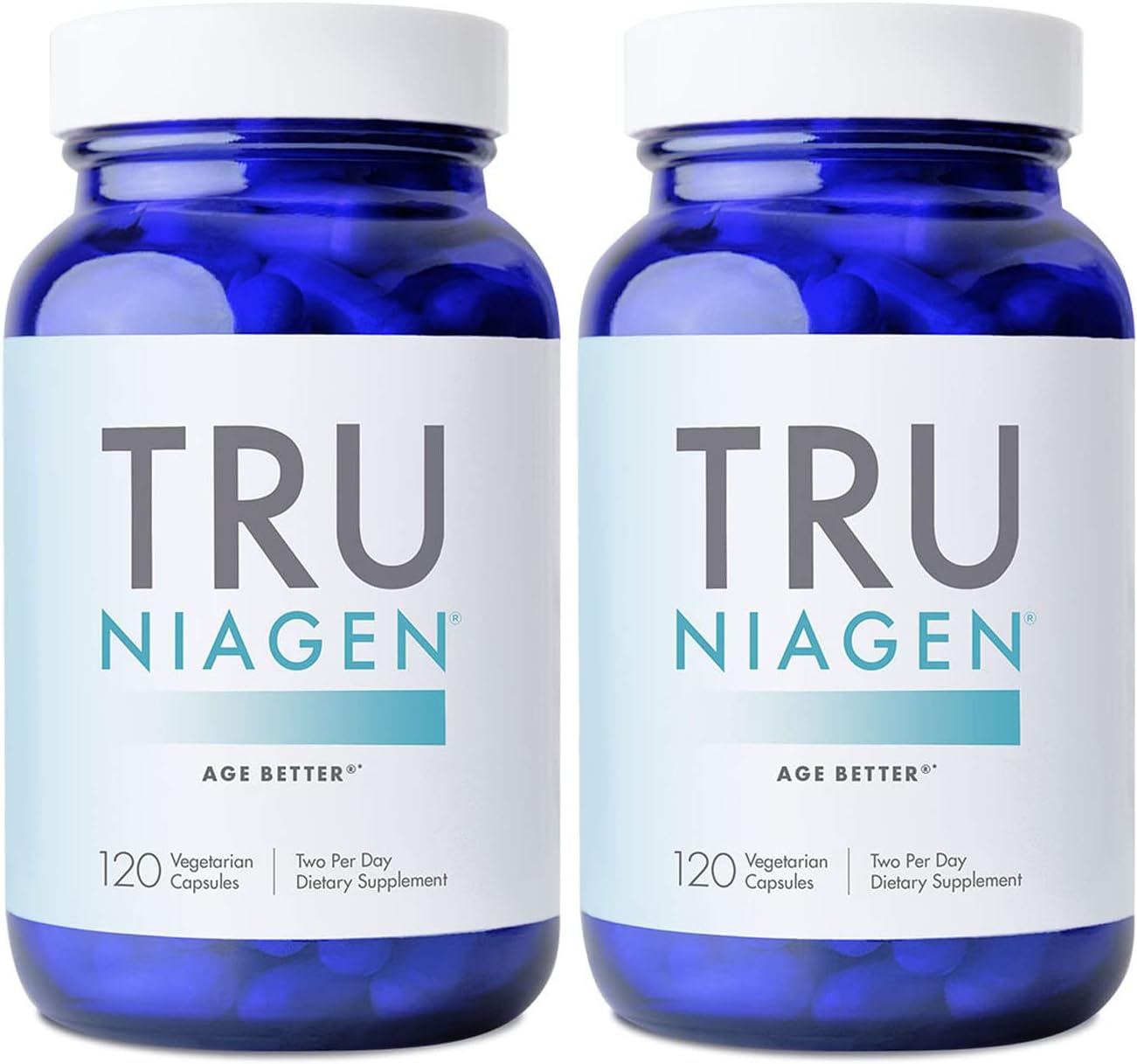 TRU NIAGEN Patented NAD+ Supplement for Anti Aging and Cell Regeneration, Niagen, 60 300 mg Servings | Supports Cellular Energy, Brain, Muscle | Nicotinamide Riboside (NR) Take 2 Daily | 2 Bottles