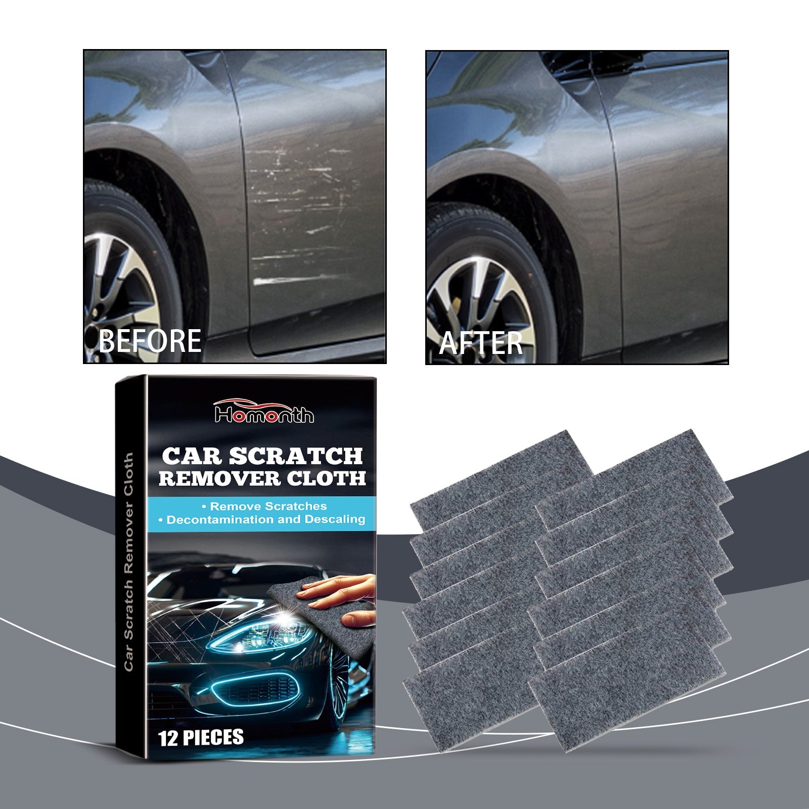 Car Scratch Repair Cloth, Car Cleaning, Water Stain Removal, Easy DIY Polishing ,12 pieces