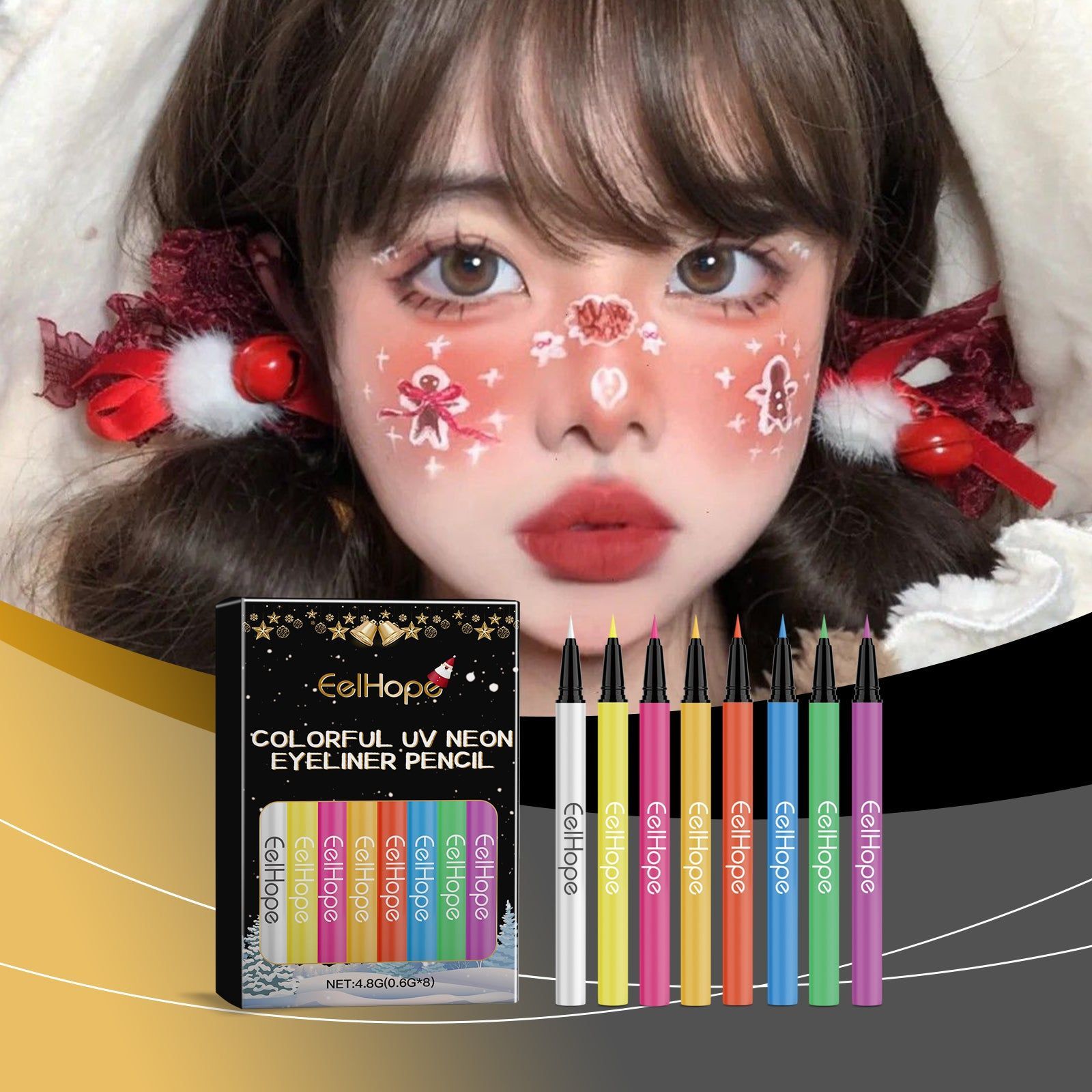 8-Color Neon UV Liquid Eyeliner, Long-Lasting, Quick-Drying, Festival Makeup Products ,4.8g